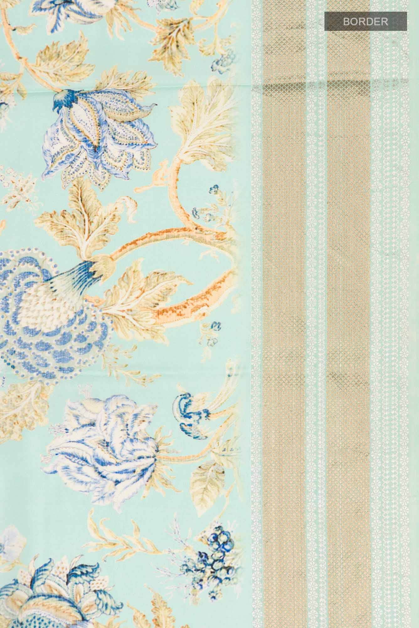 Light Blue Printed Silk Saree - Image 5