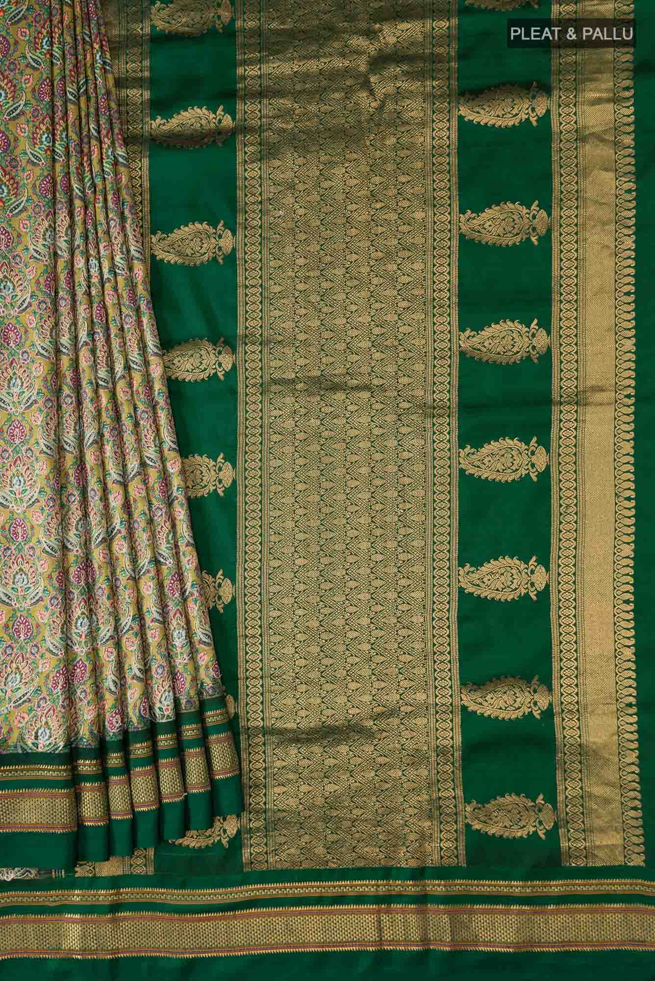 Green Printed Silk Saree - Image 2