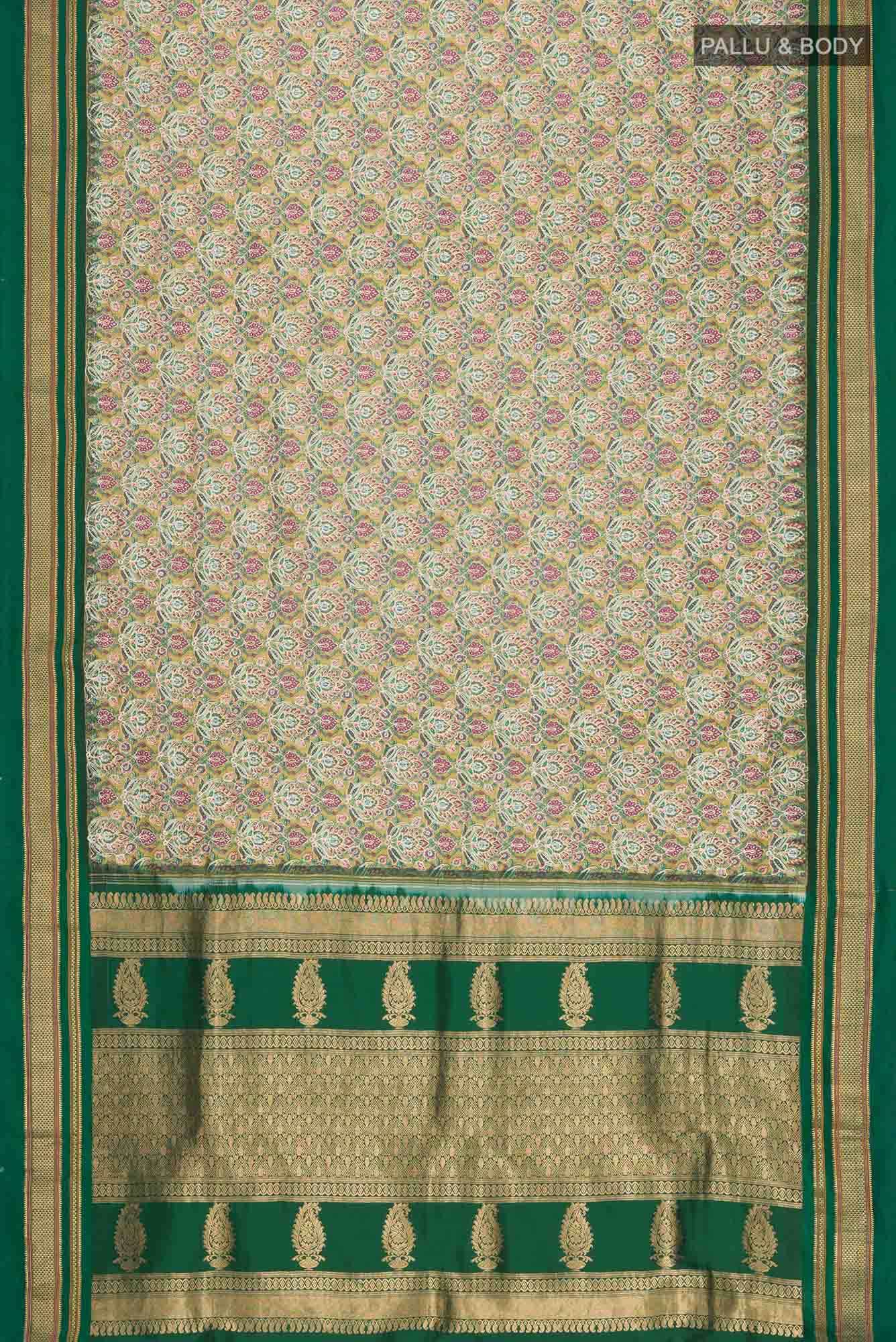 Green Printed Silk Saree - Image 4