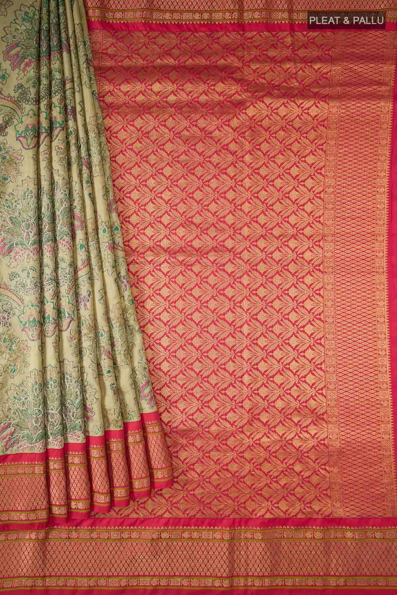 Green Printed Silk Saree - Image 2