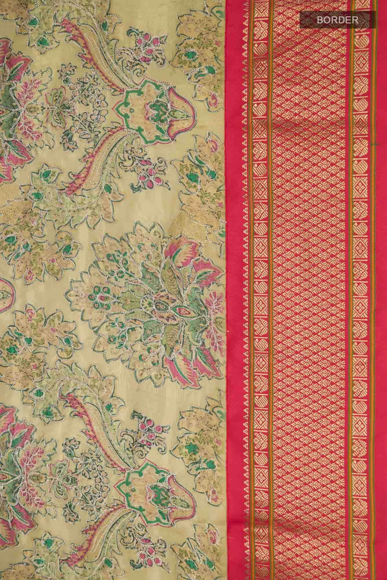 Green Printed Silk Saree - Image 5