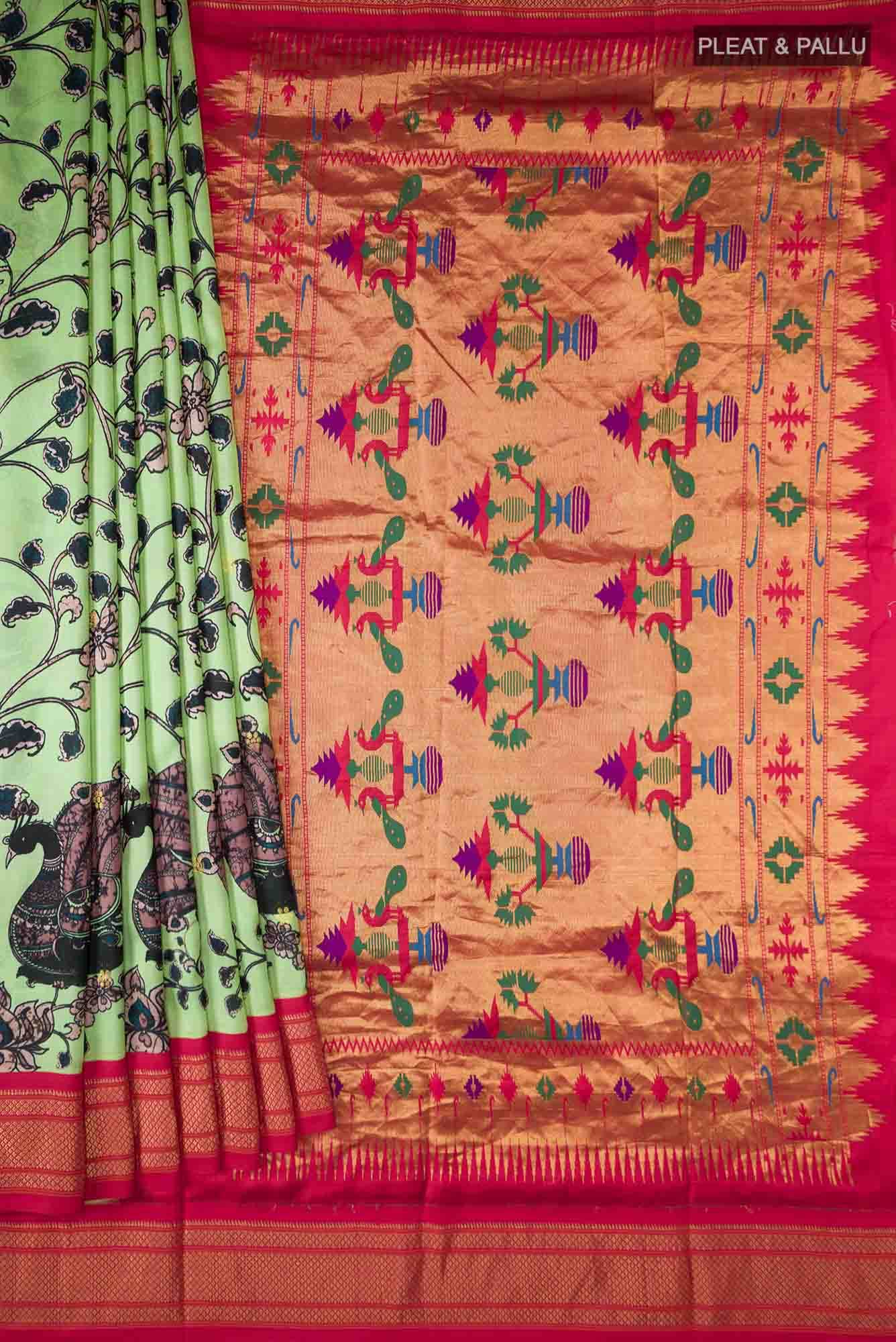 Green Printed Silk Saree - Image 2