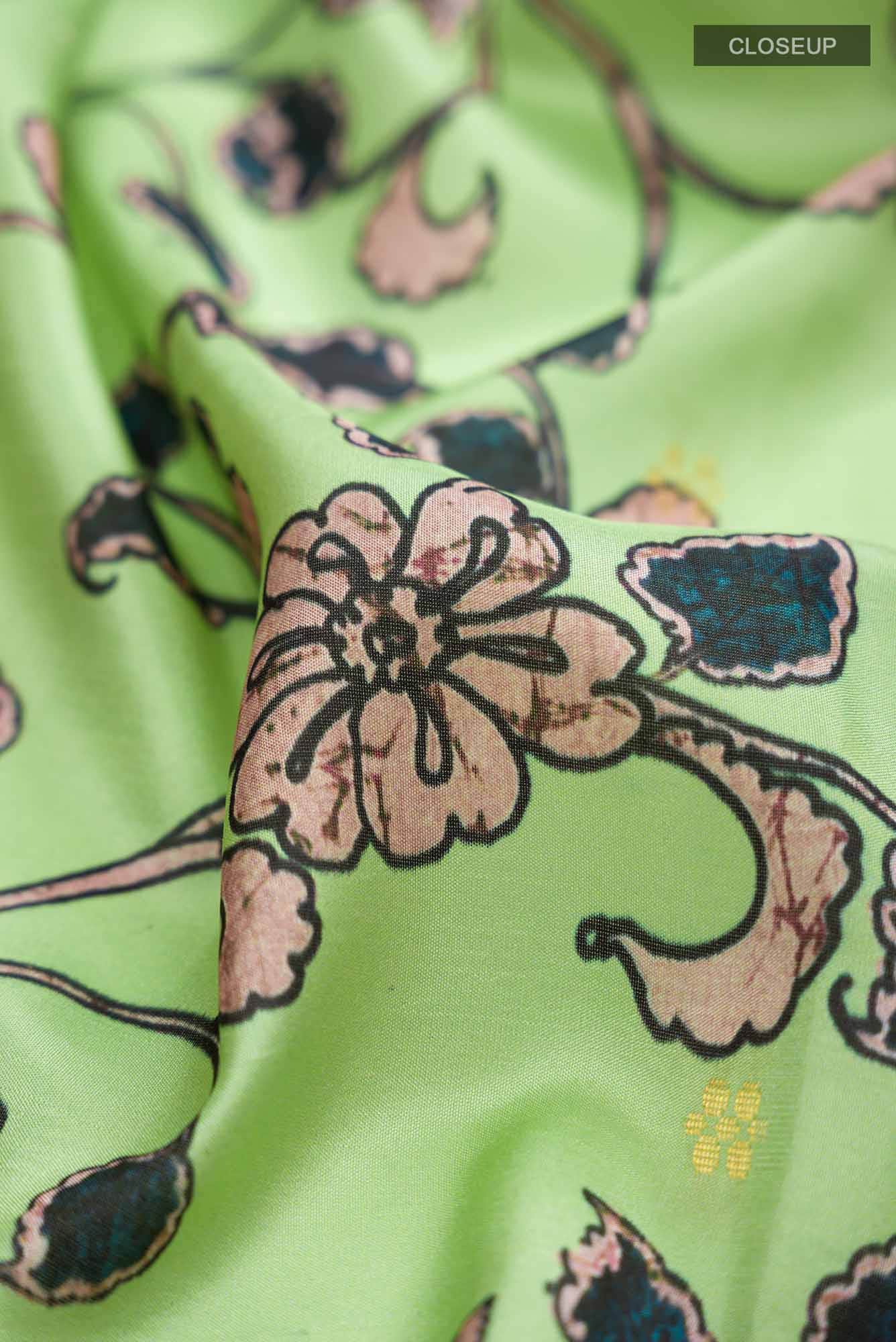 Green Printed Silk Saree - Image 3