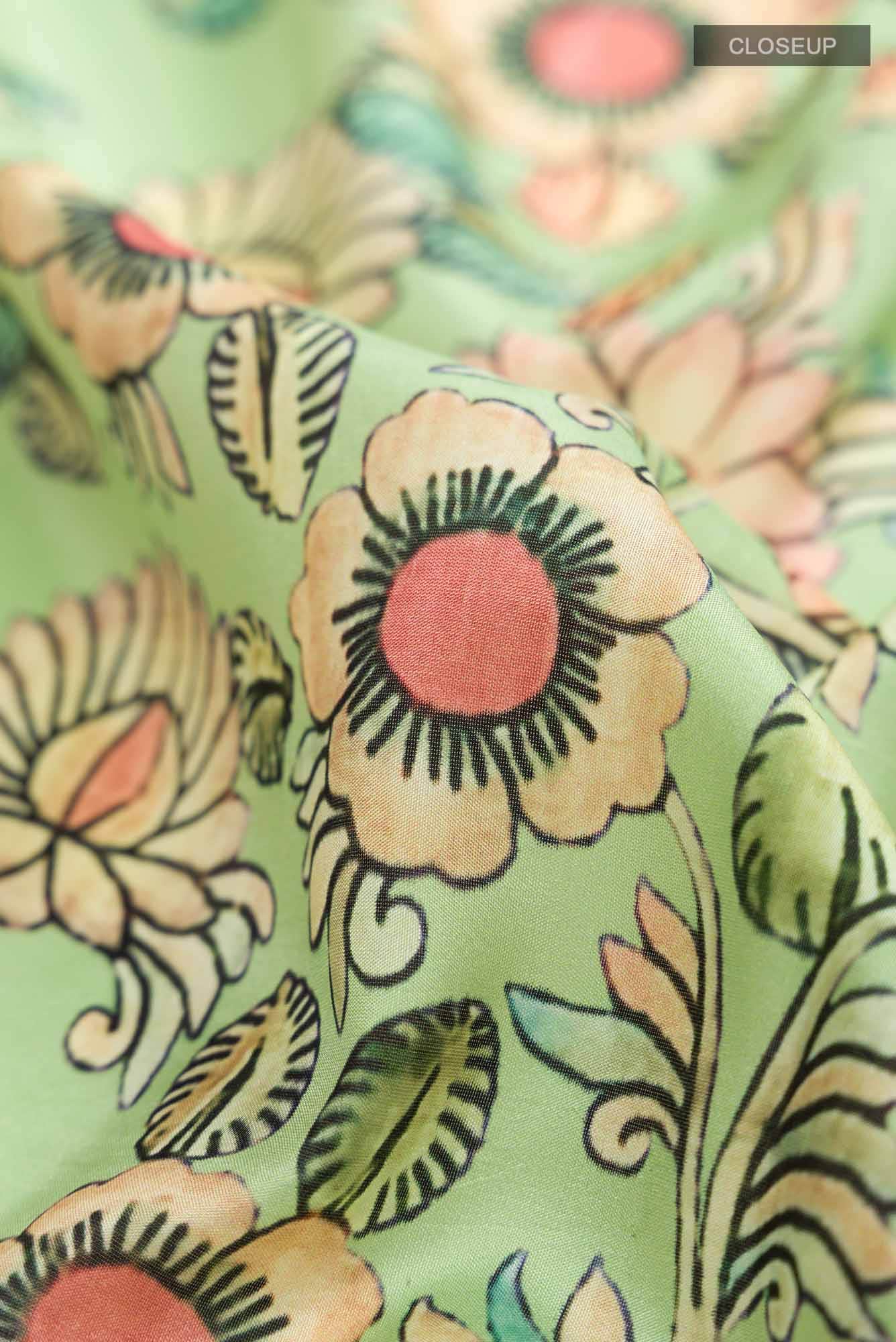Green Printed Silk Saree - Image 3