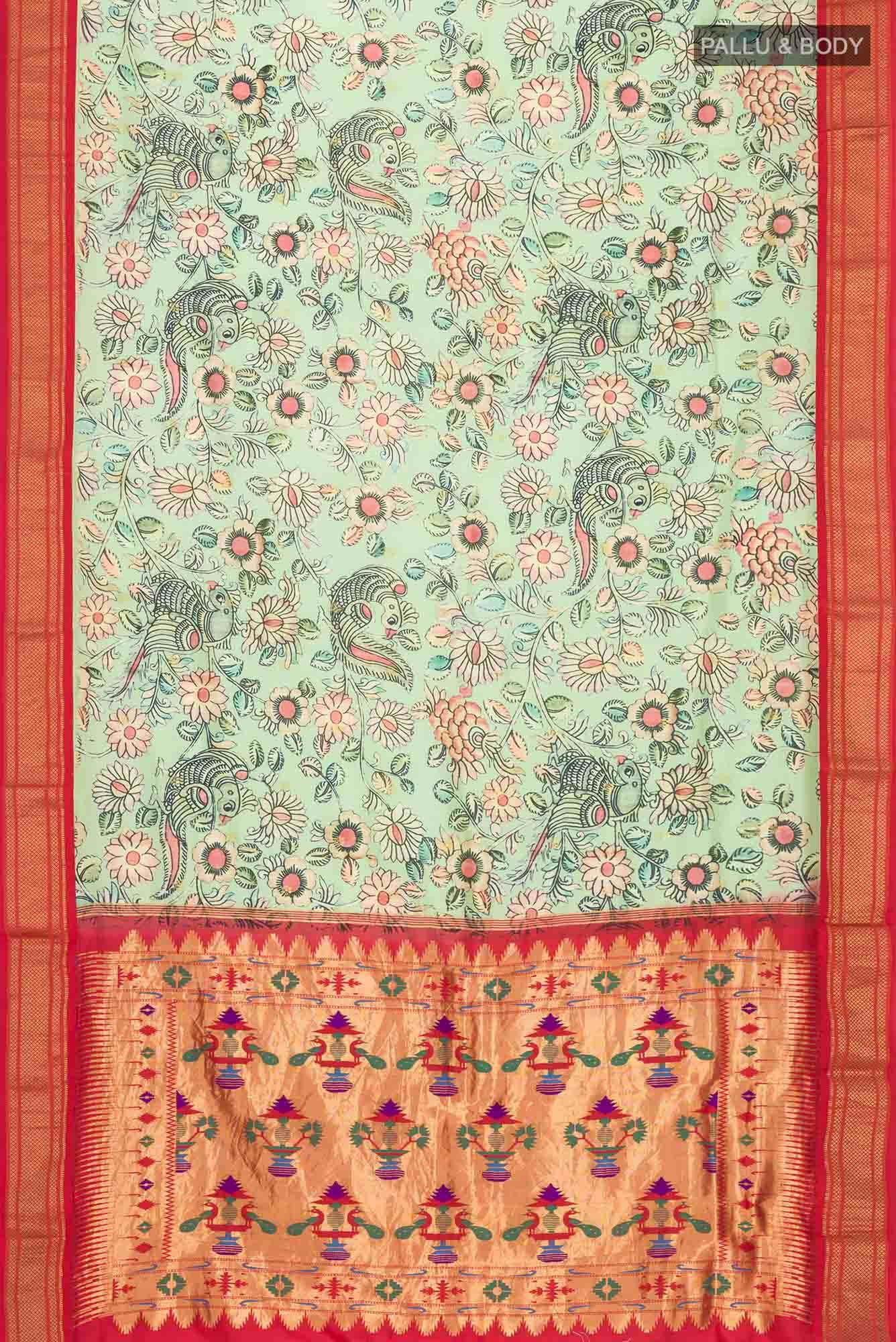 Green Printed Silk Saree - Image 4