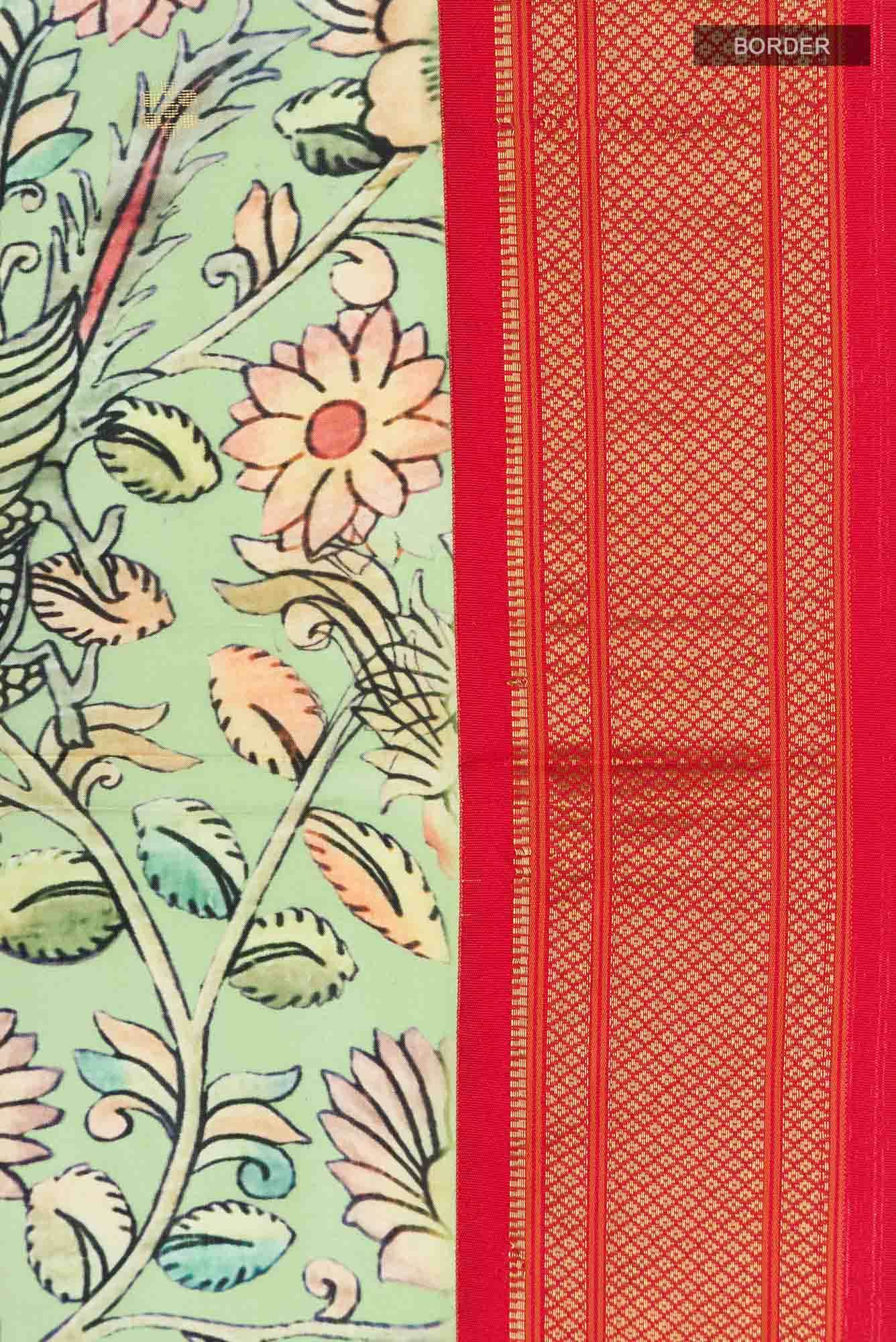 Green Printed Silk Saree - Image 5