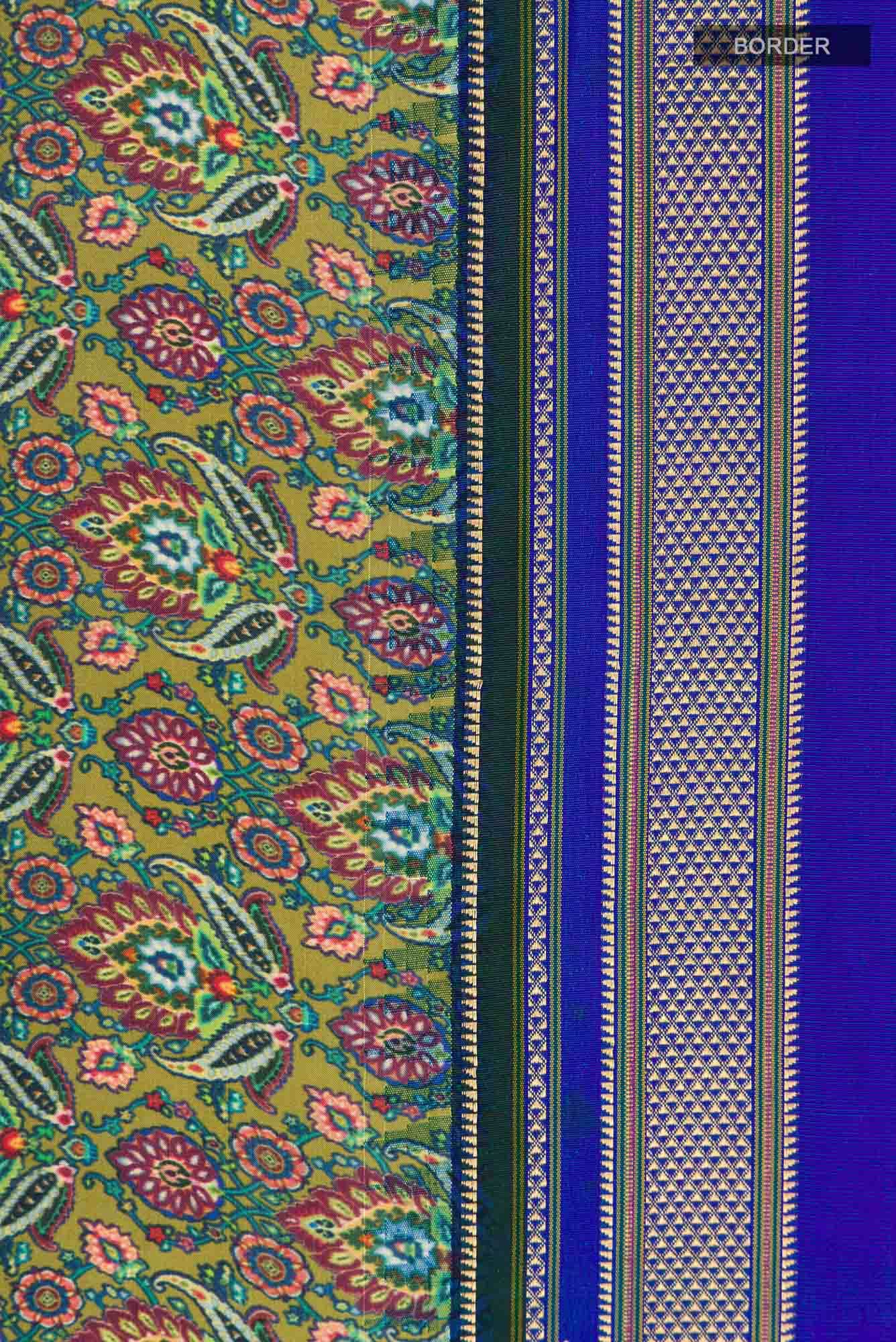 Green Printed Silk Saree - Image 5