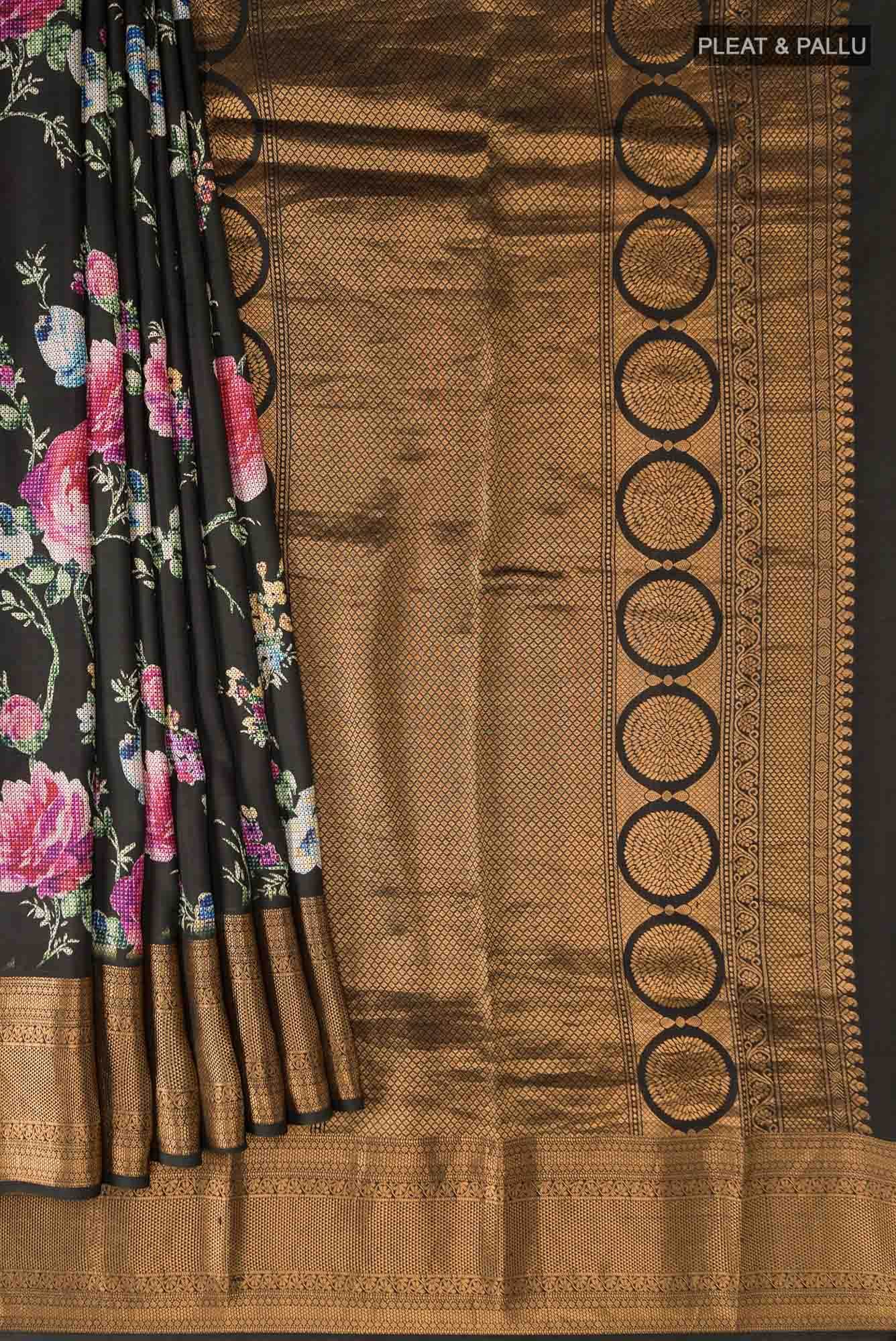 Green Printed Silk Saree - Image 2