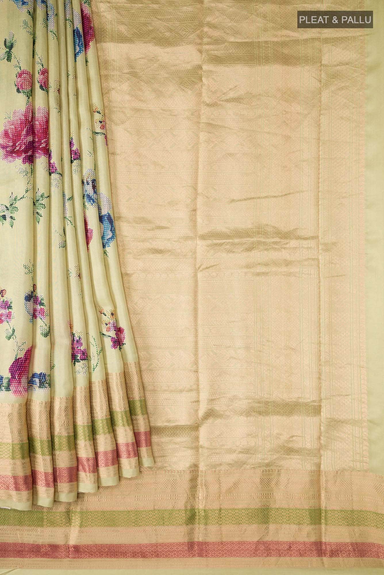 Green Printed Silk Saree - Image 2