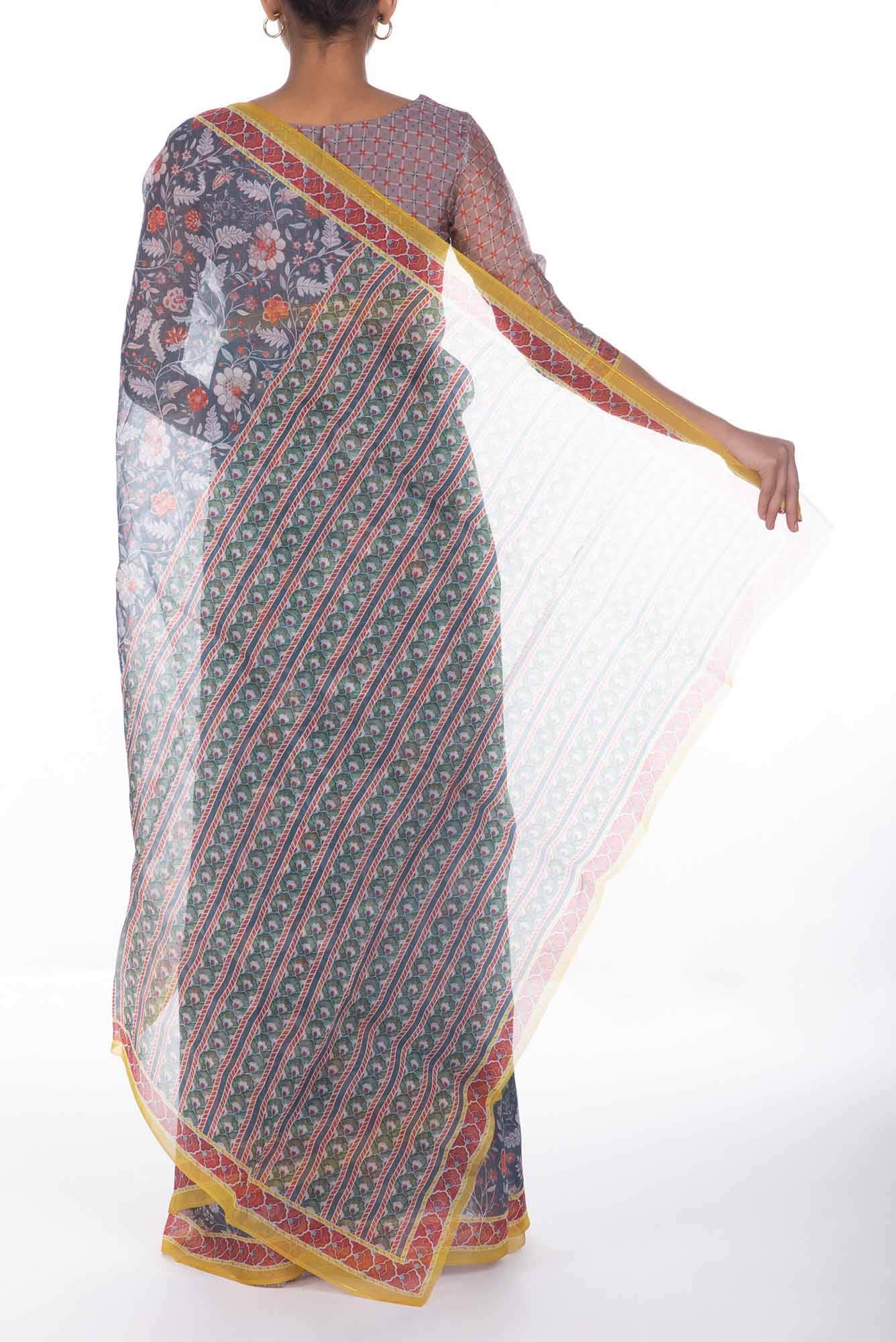 Guldasta Steel grey floral design saree from Chintz Collection, Designed by Nalli - Image 5