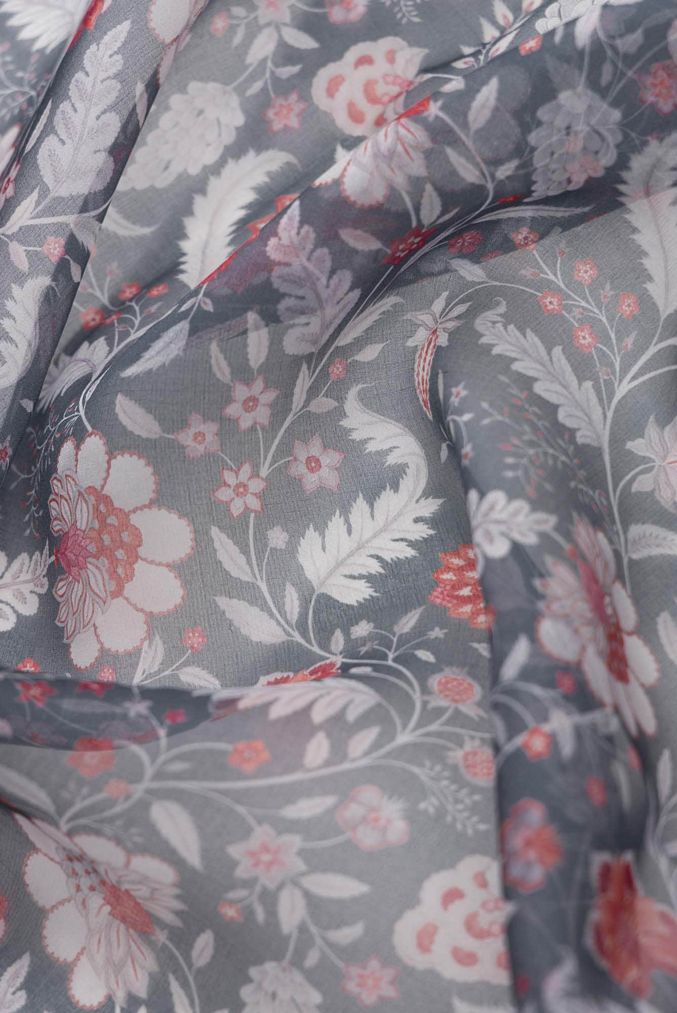 Guldasta Steel grey floral design saree from Chintz Collection, Designed by Nalli - Image 7