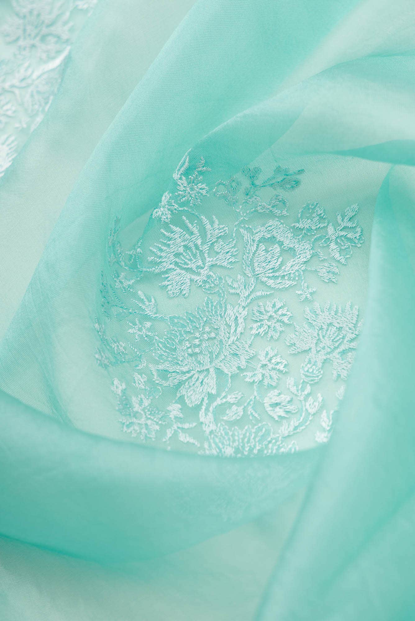 Minerva Turquoise floral design saree from Embroidered Romance Collection by Nalli - Image 3