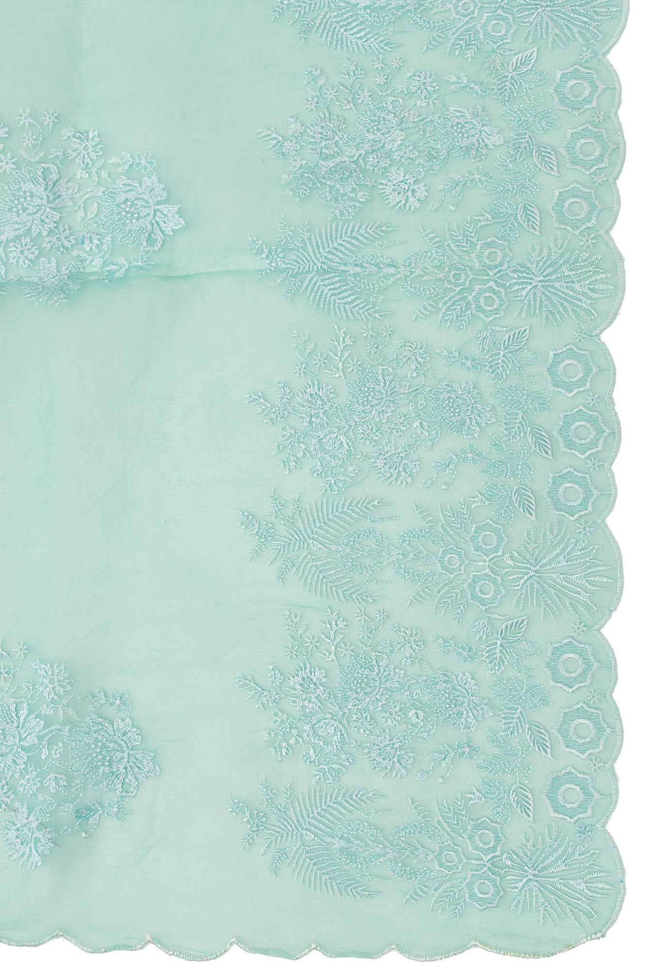 Minerva Turquoise floral design saree from Embroidered Romance Collection by Nalli - Image 6