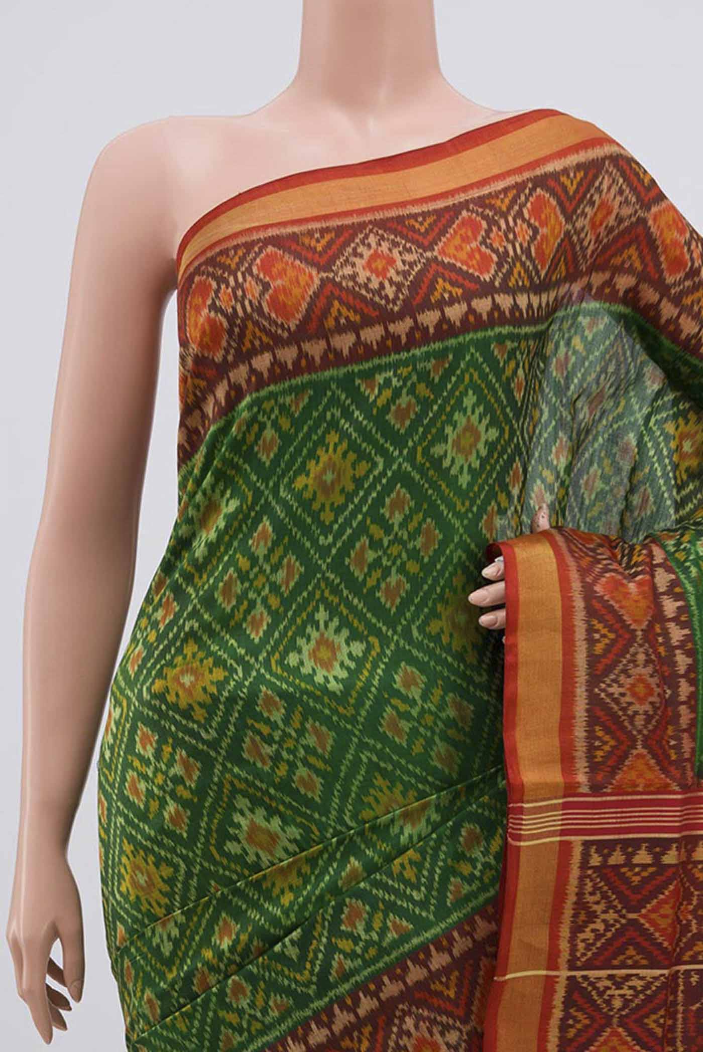 Green Rajkot Patola Silk Saree - Image 2