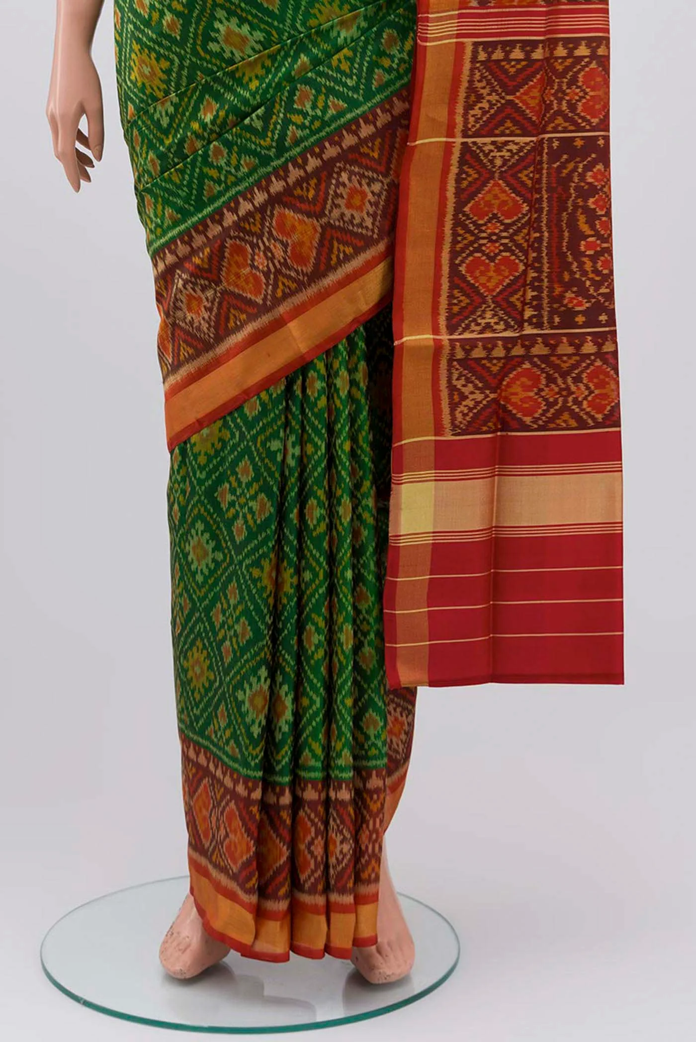 Green Rajkot Patola Silk Saree - Image 3