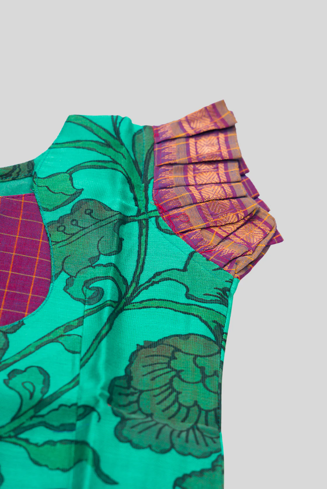 Green Readymade Cotton Pavadai Set  | Lehanga & Blouse - Image 7