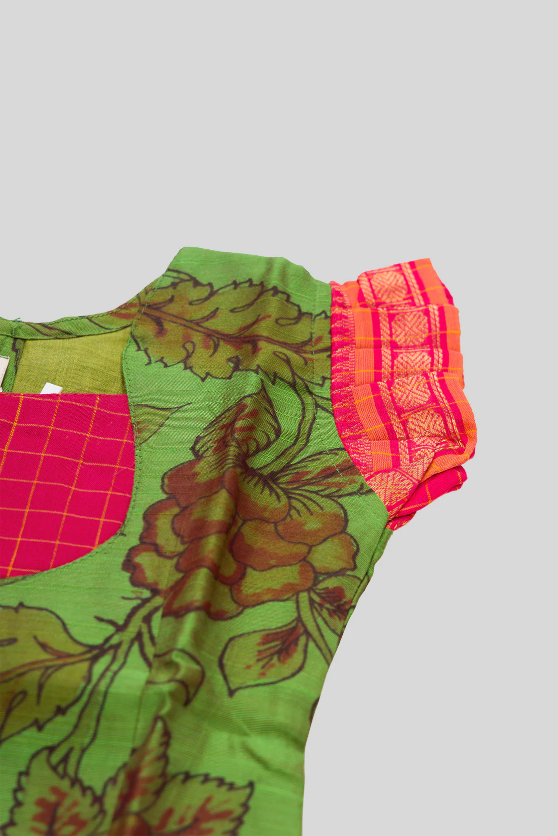 Green Readymade Cotton Pavadai Set  | Lehanga & Blouse - Image 7