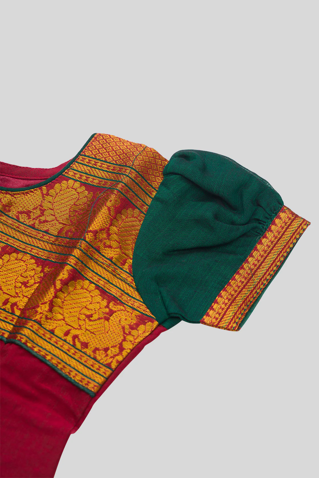 Green Readymade Cotton Pavadai Set  | Lehanga & Blouse - Image 7