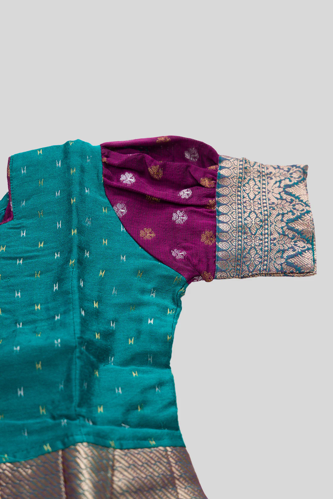 Green Readymade Cotton Pavadai Set  | Lehanga & Blouse - Image 7