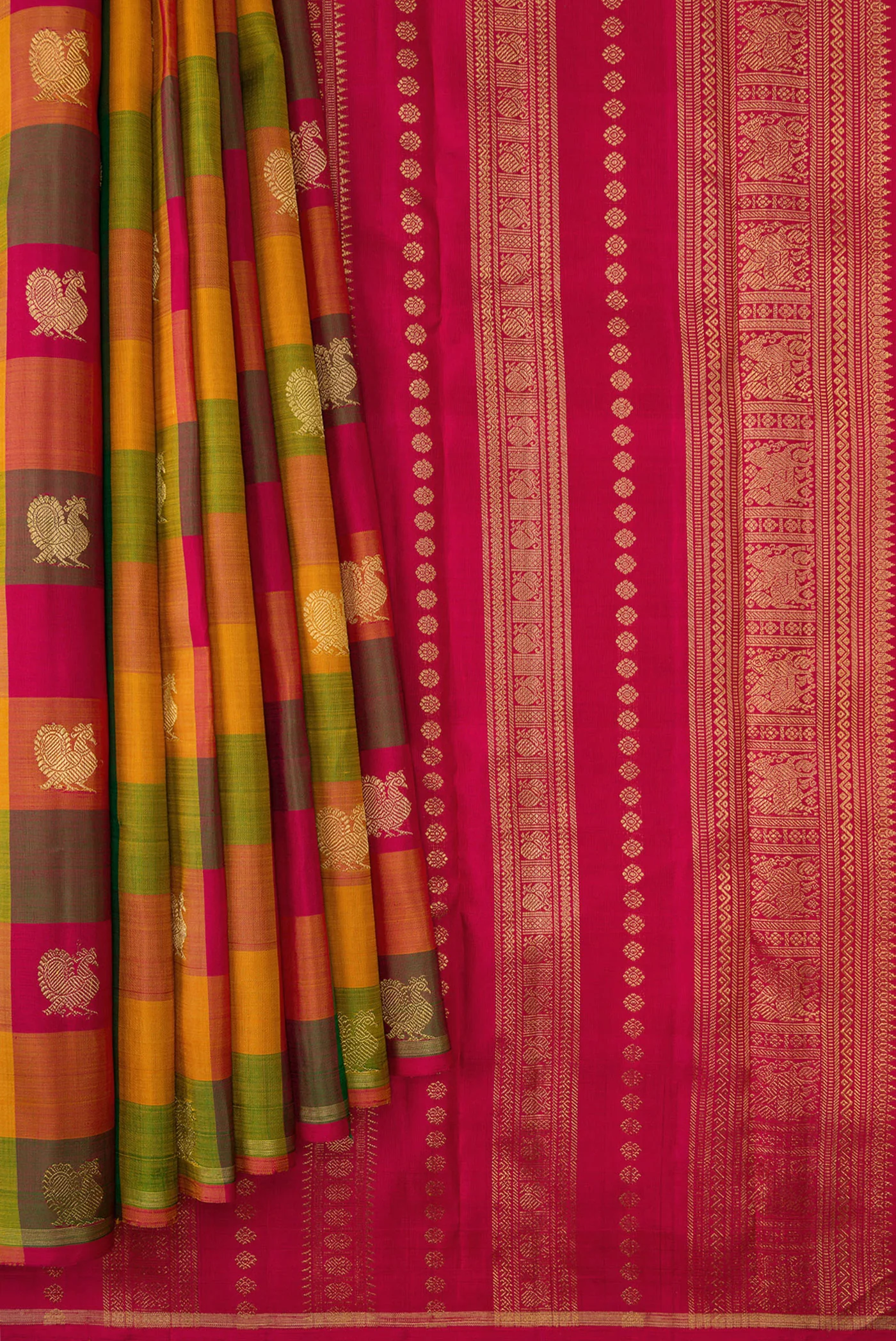 Pure Silk Pure Zari Multi Color Kanchipuram Saree - Image 3