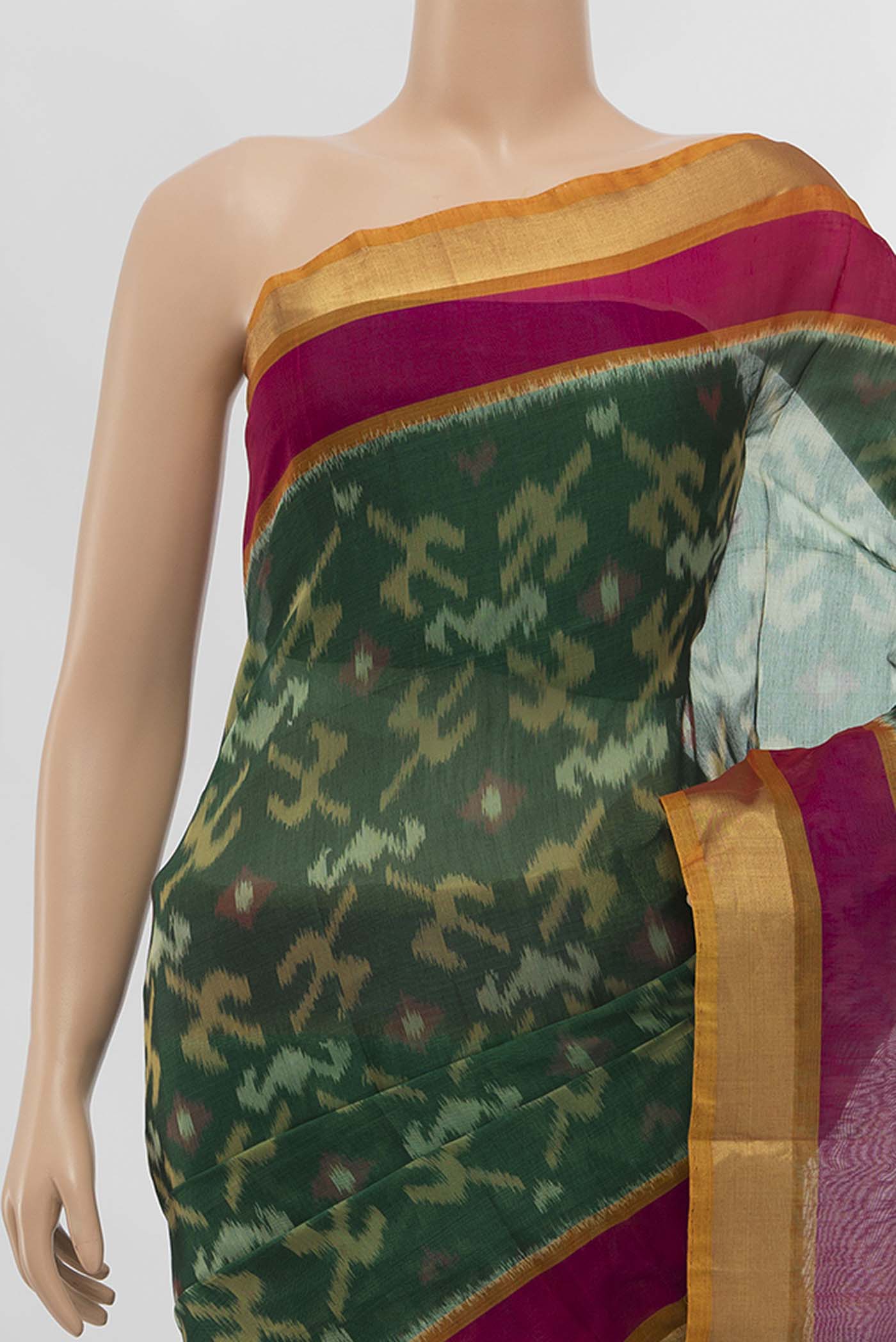 Green Silk Cotton Saree - Image 2