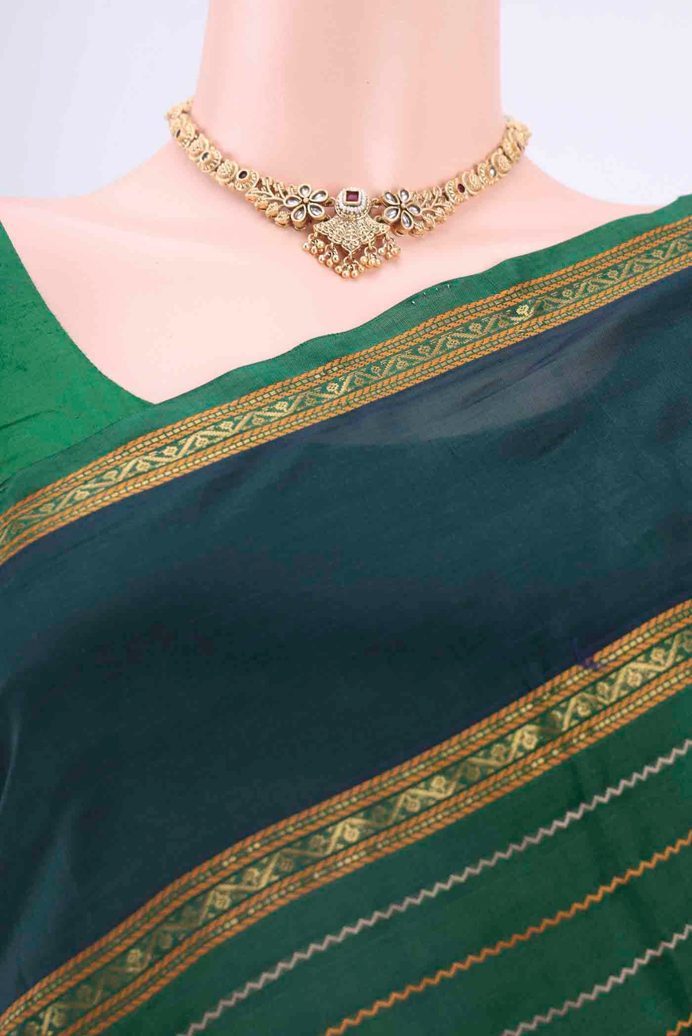 Green Silk Cotton Saree - Image 2