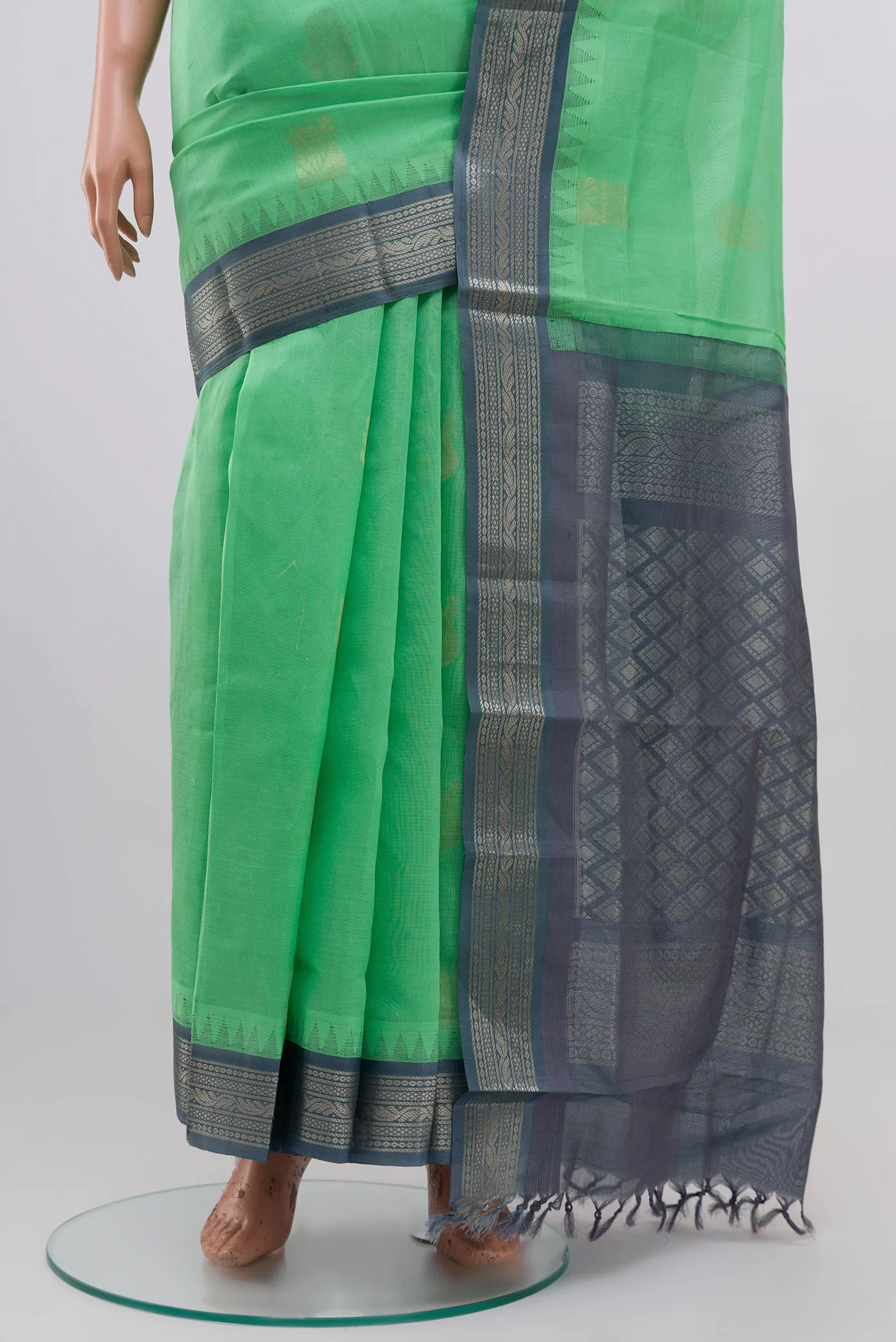 Sea Green Silk Cotton Saree - Image 3