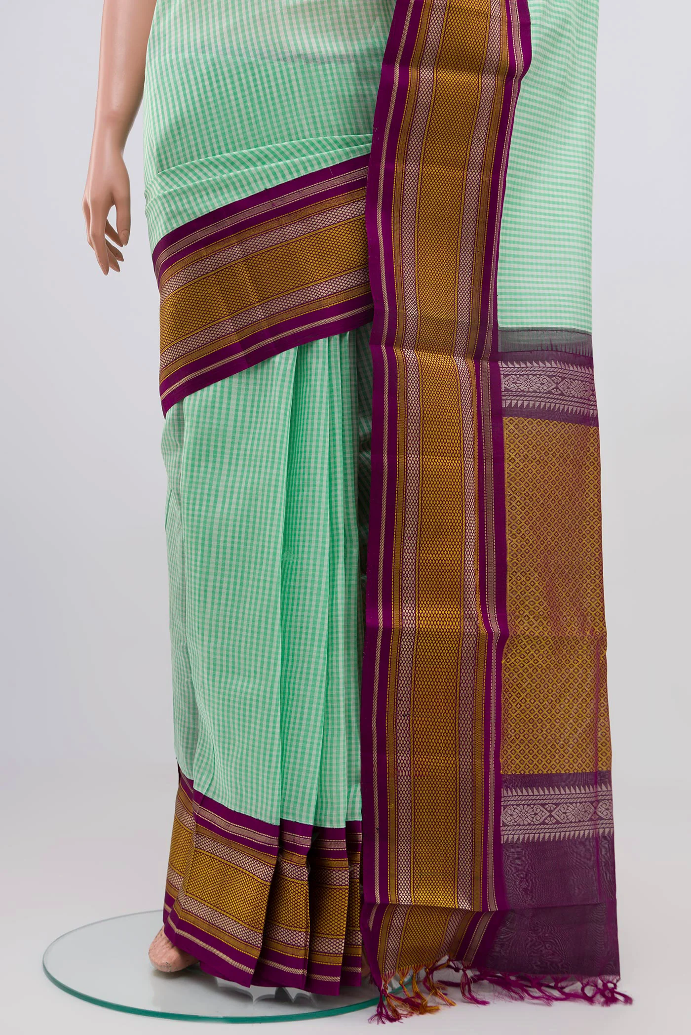 Sea Green Silk Cotton Saree - Image 3