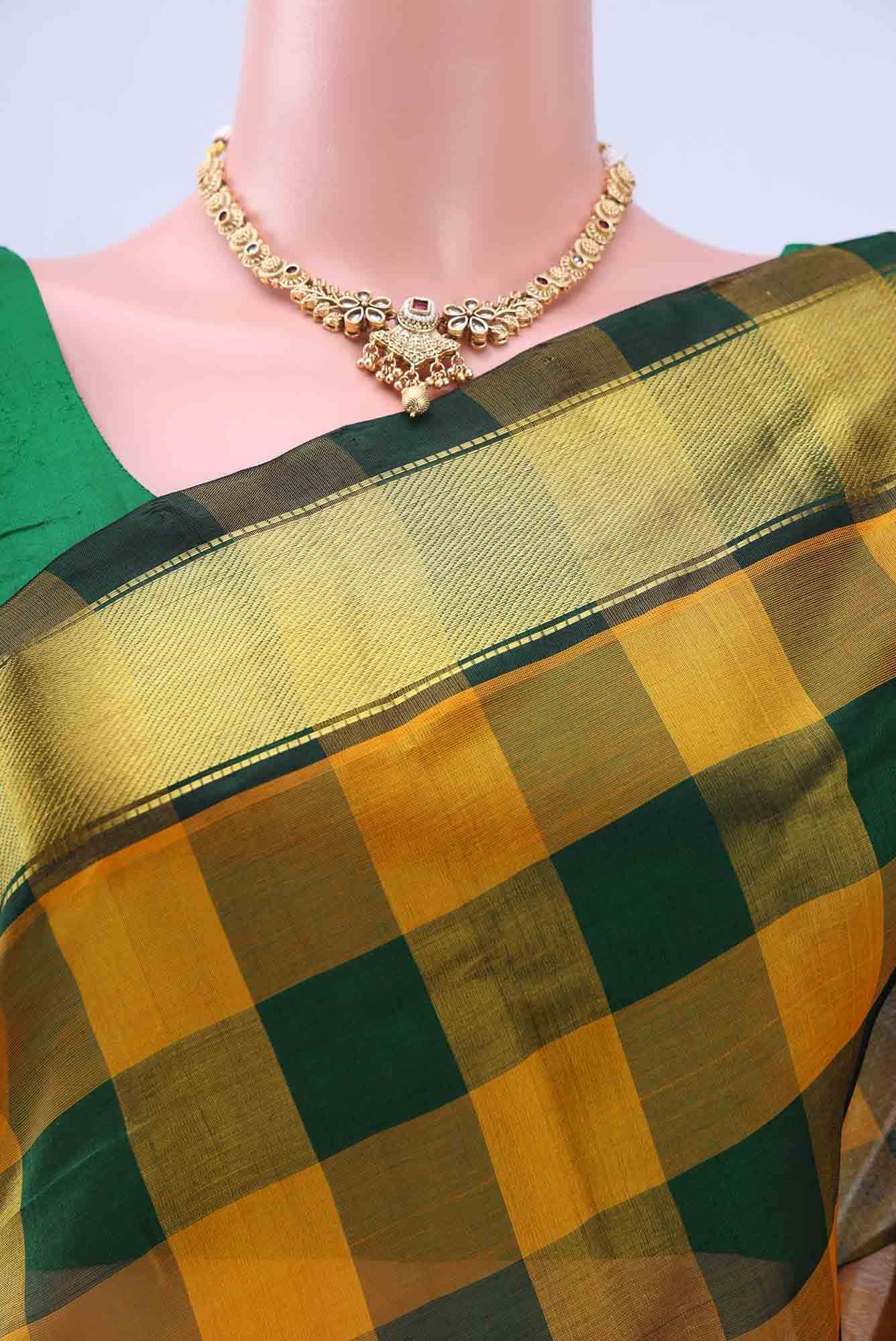 Green Silk Cotton Saree - Image 2