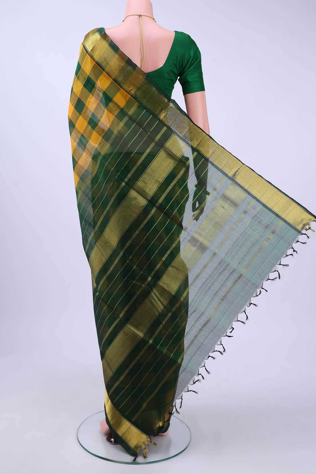 Green Silk Cotton Saree - Image 3