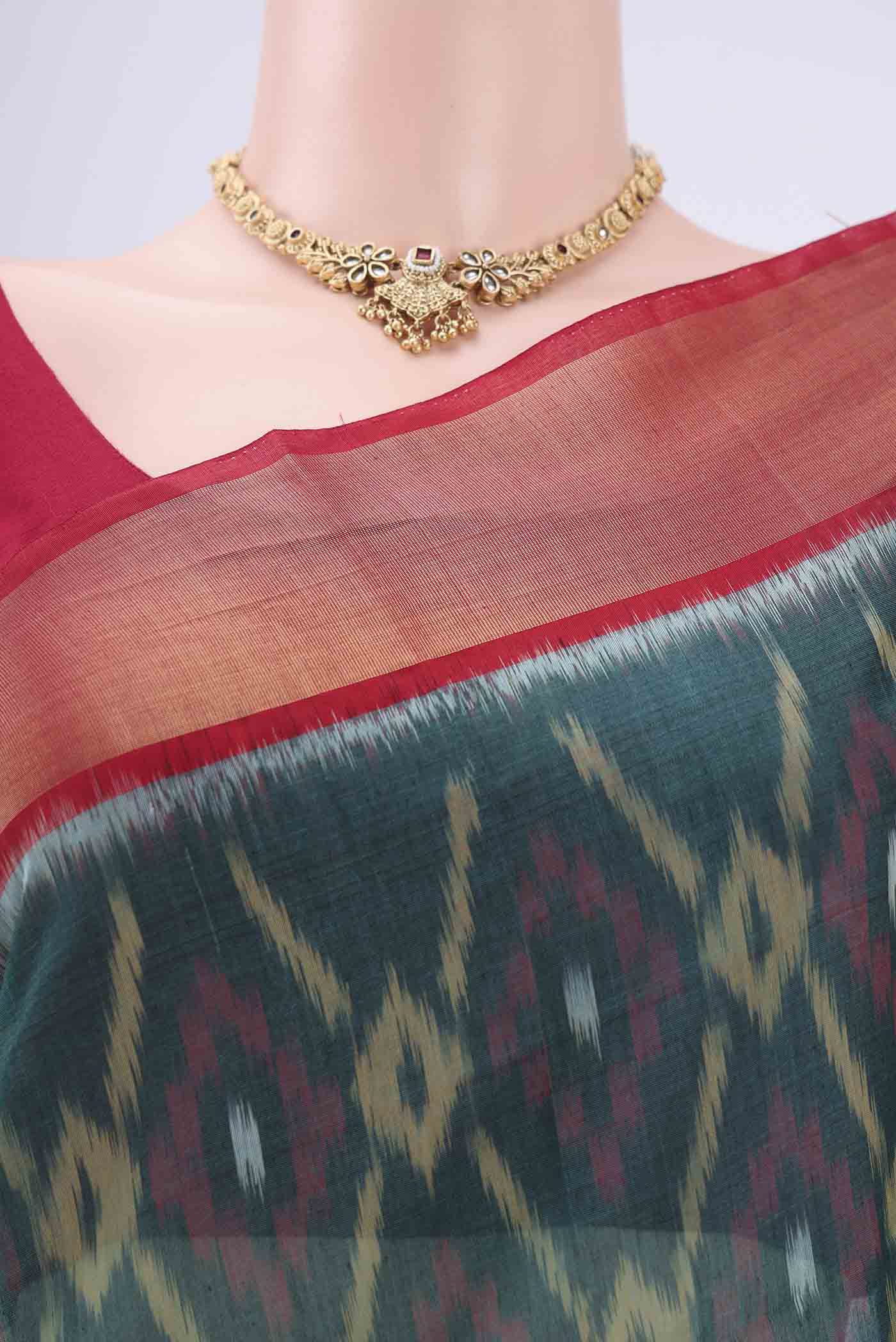 Green Silk Cotton Saree - Image 2