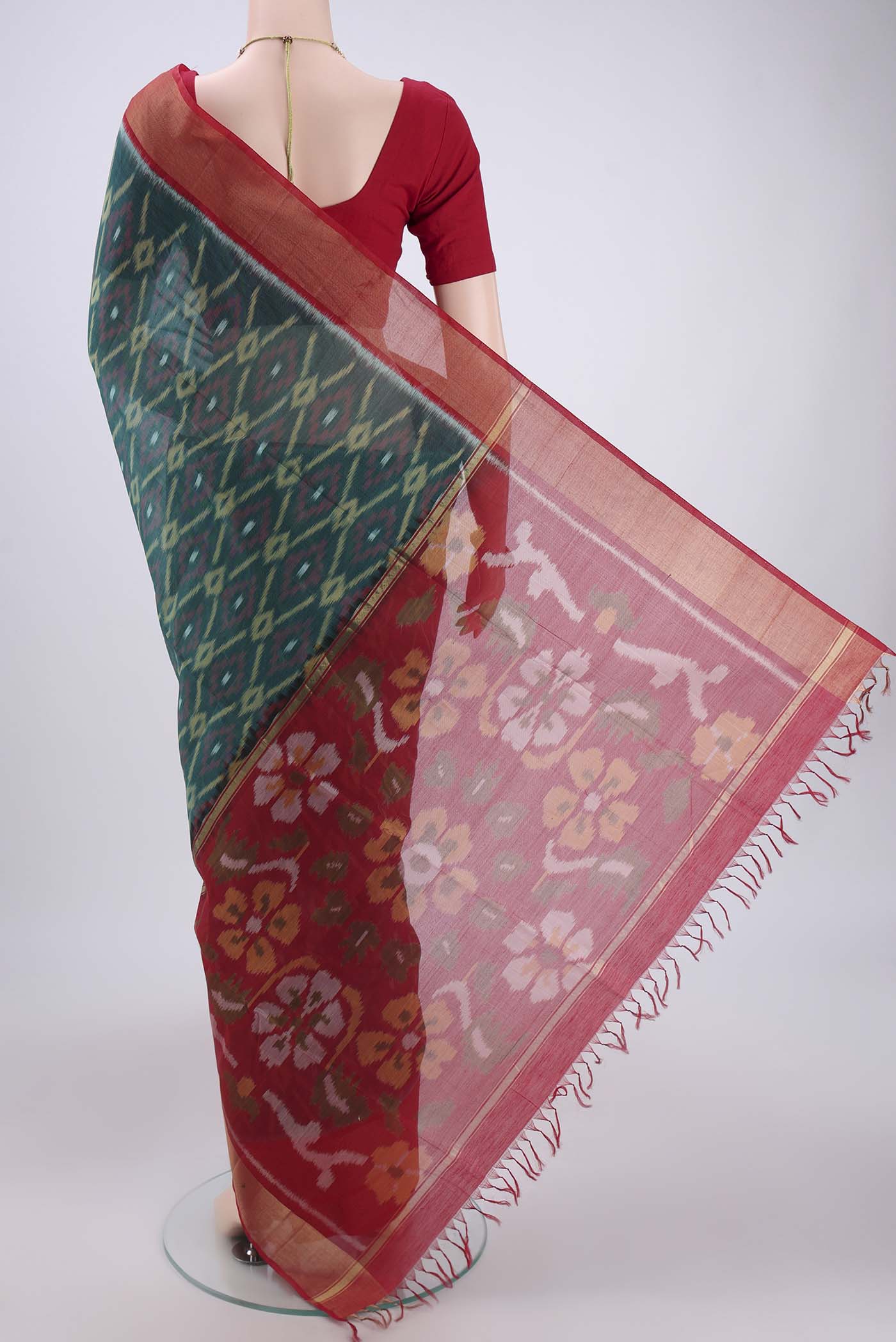 Green Silk Cotton Saree - Image 3