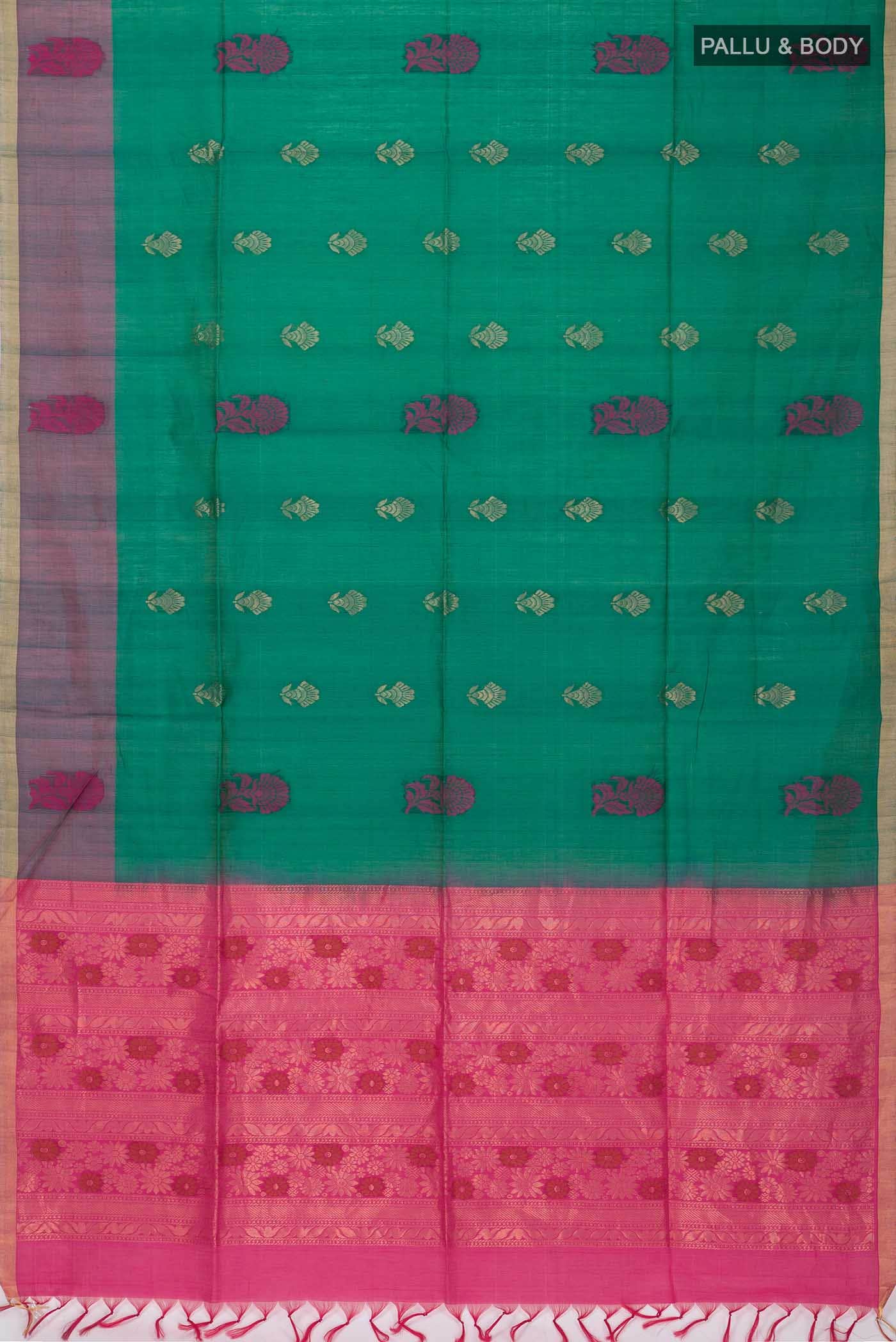 Green Silk Cotton Saree - Image 2