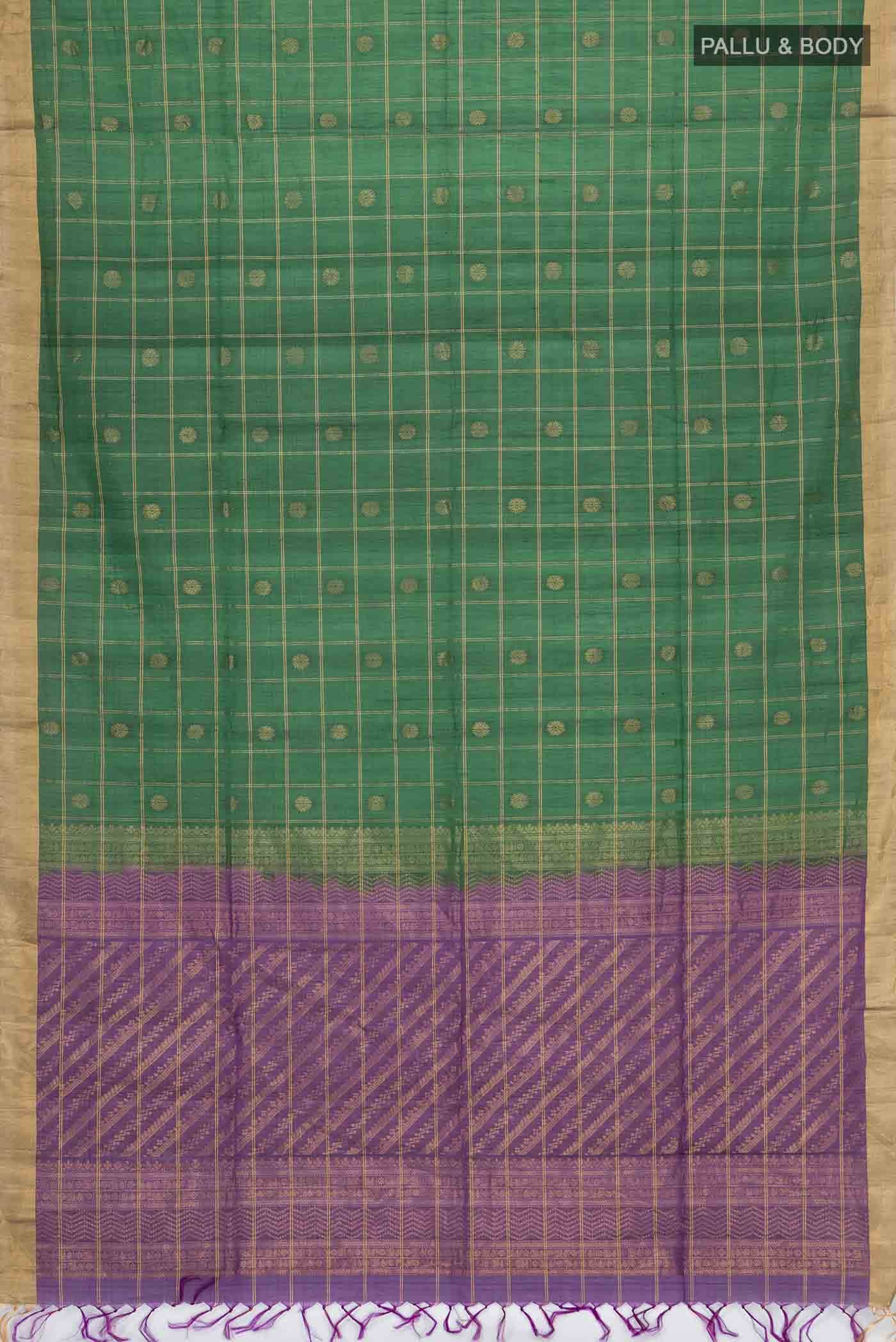 Green Silk Cotton Saree - Image 2