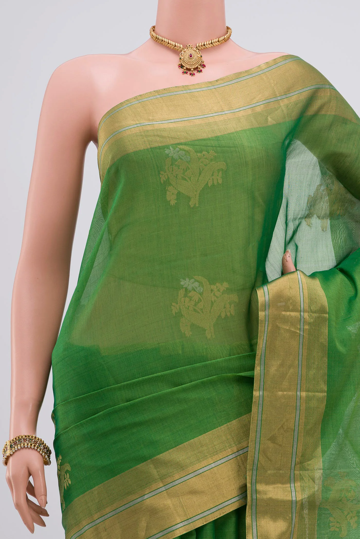 Green Silk Cotton Saree - Image 2