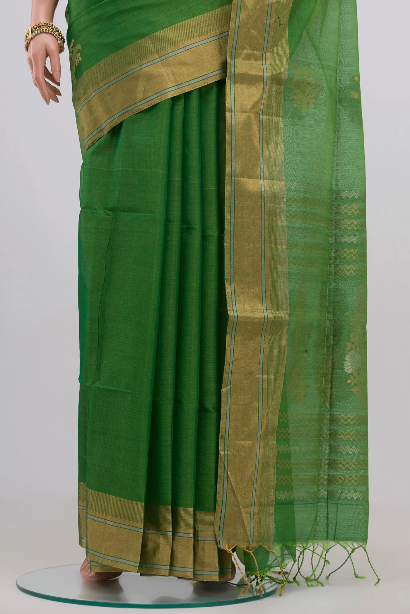 Green Silk Cotton Saree - Image 3