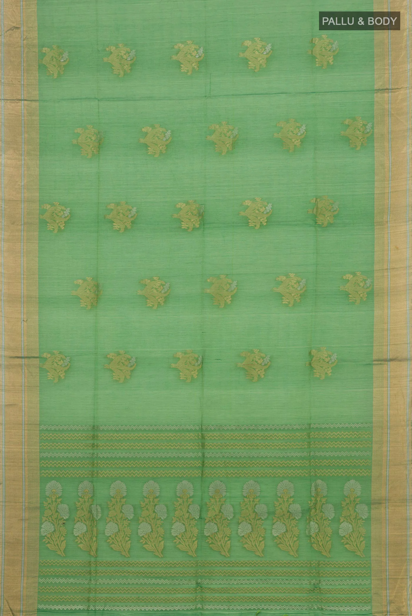Green Silk Cotton Saree - Image 5