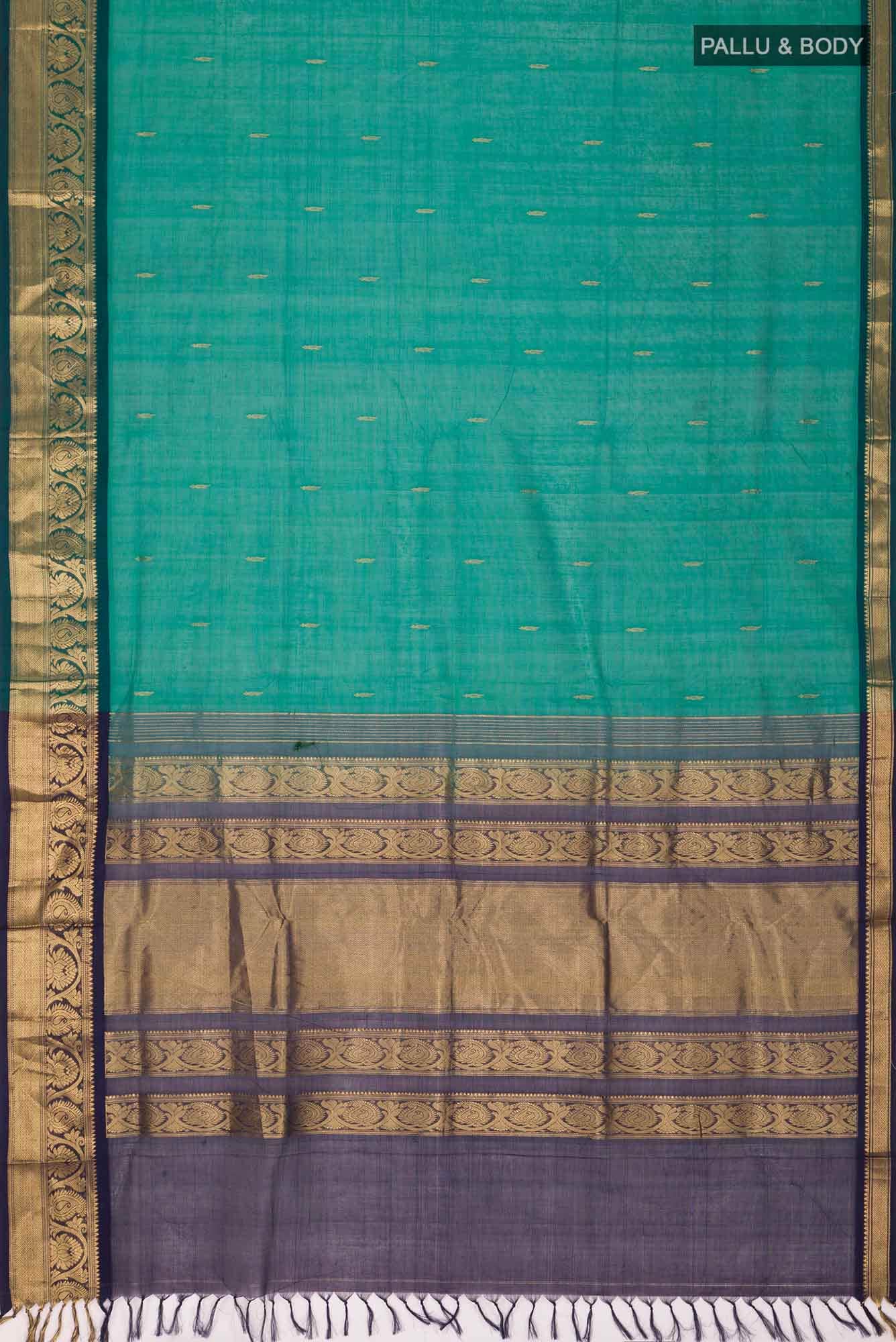 Green Silk Cotton Saree - Image 3