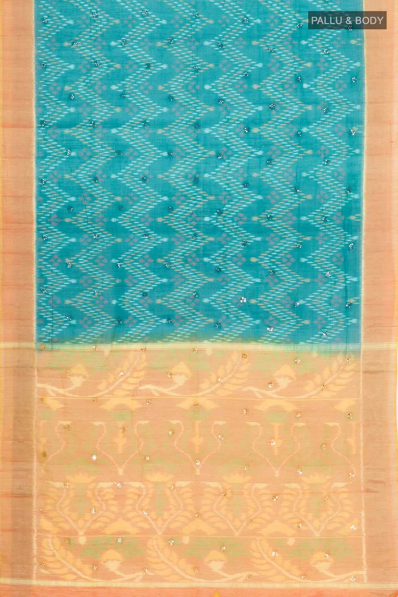Blue Silk Cotton Saree - Image 3