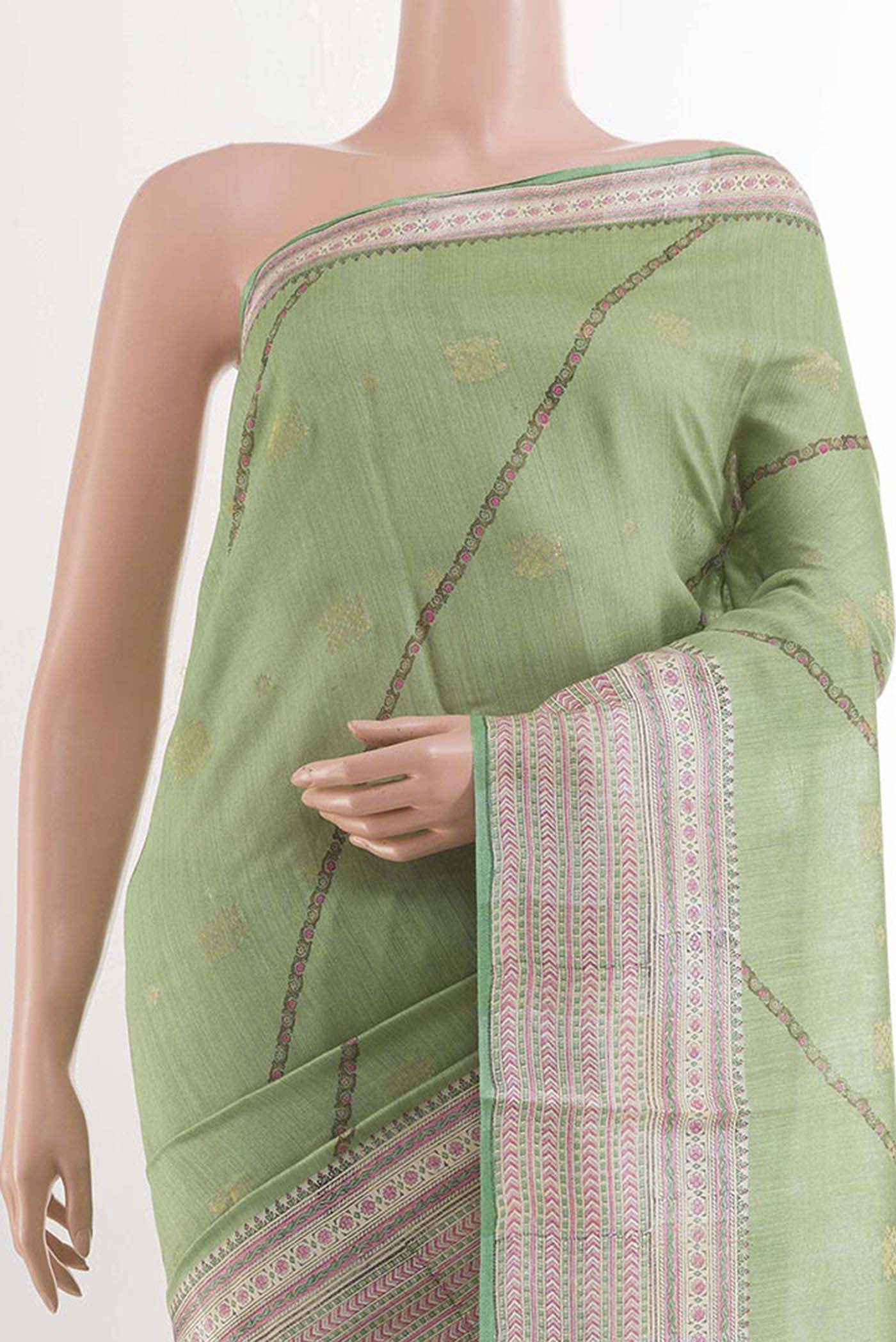 Green Tussar Saree - Image 2