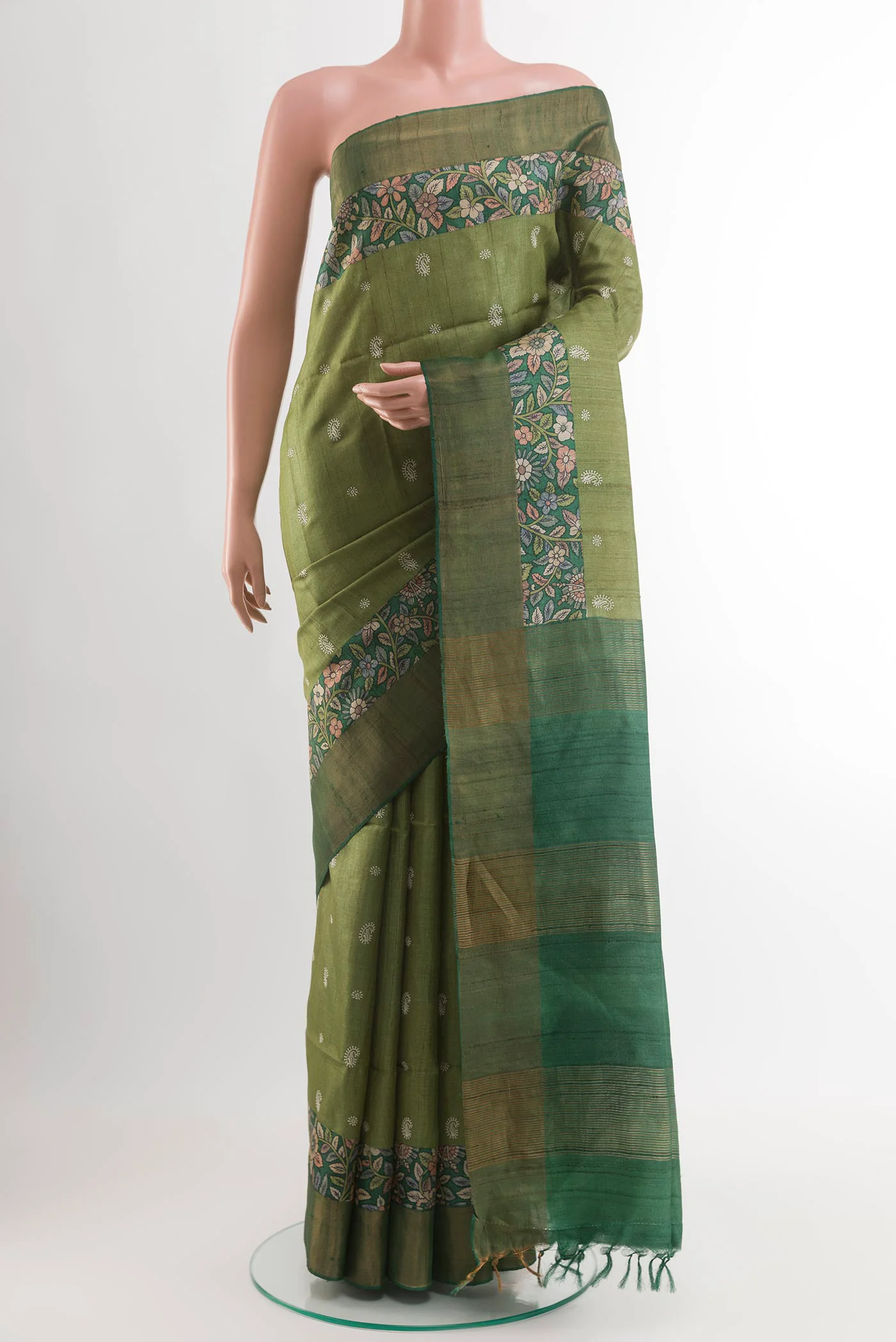 Green Tussar Silk Saree