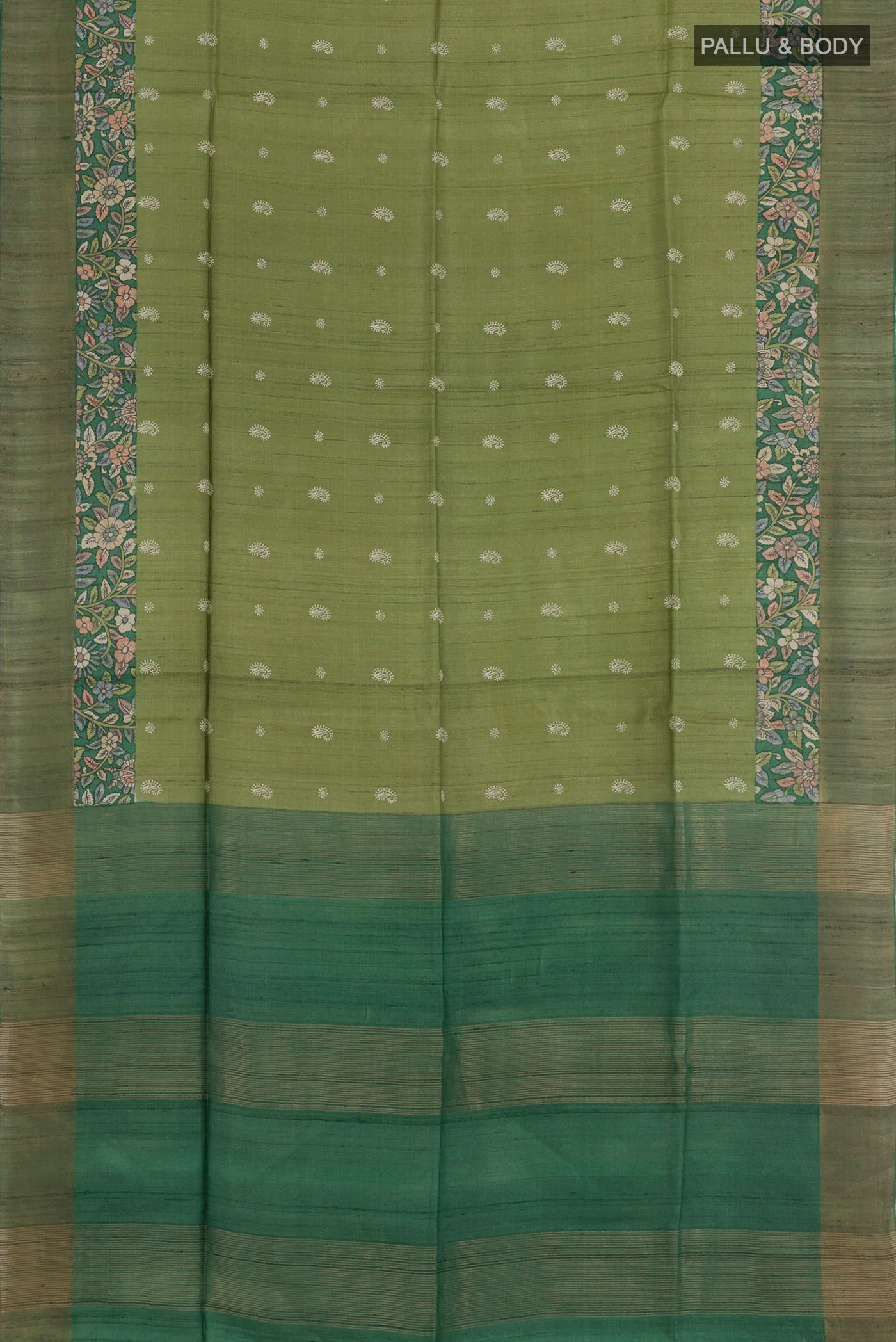 Green Tussar Silk Saree - Image 3