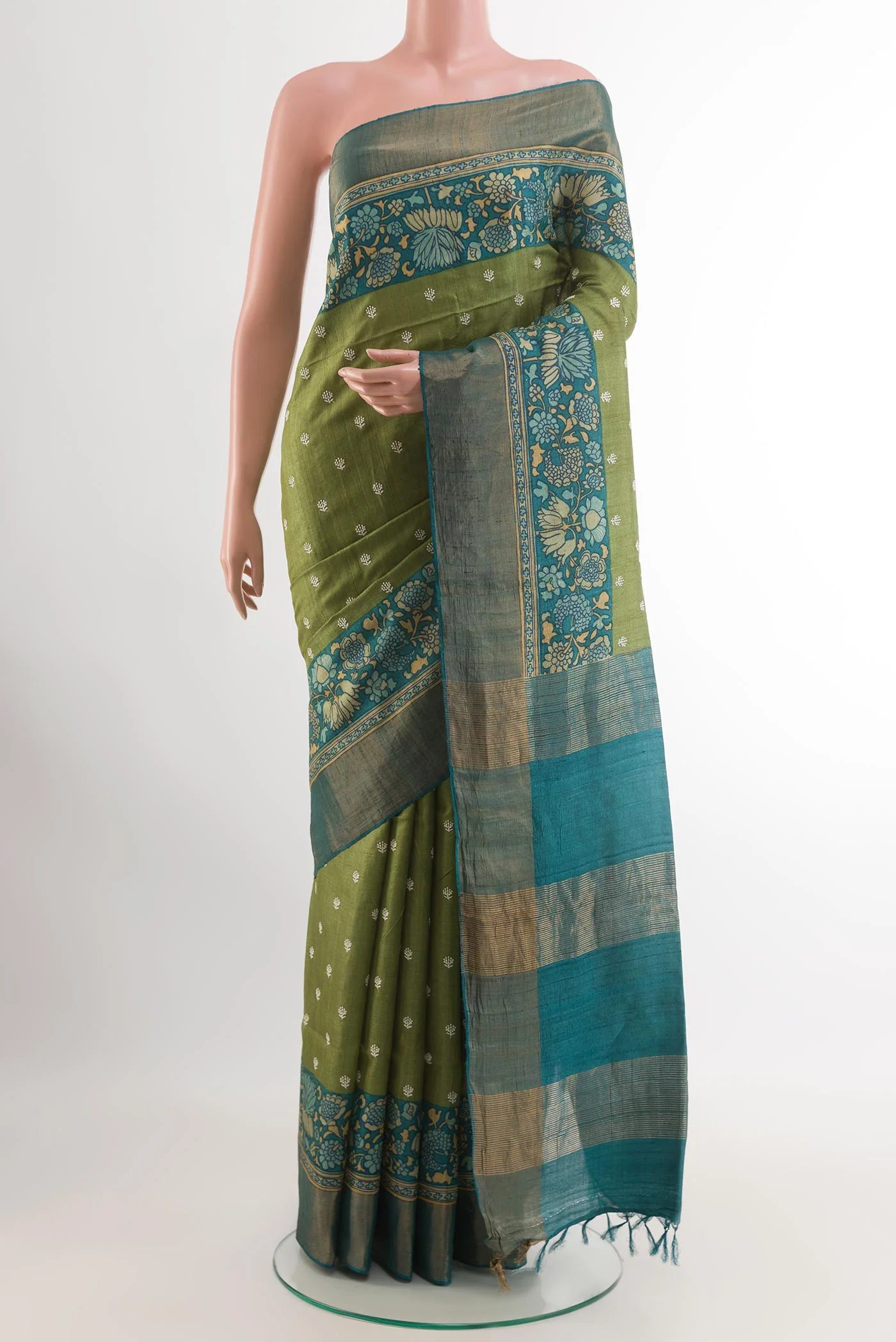 Green Tussar Silk Saree