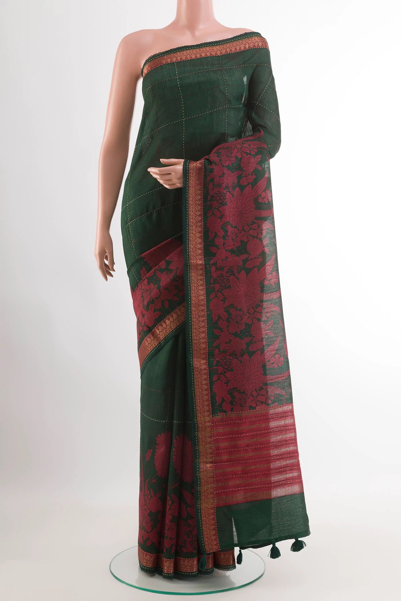 Bottle Green Tussar Silk Saree