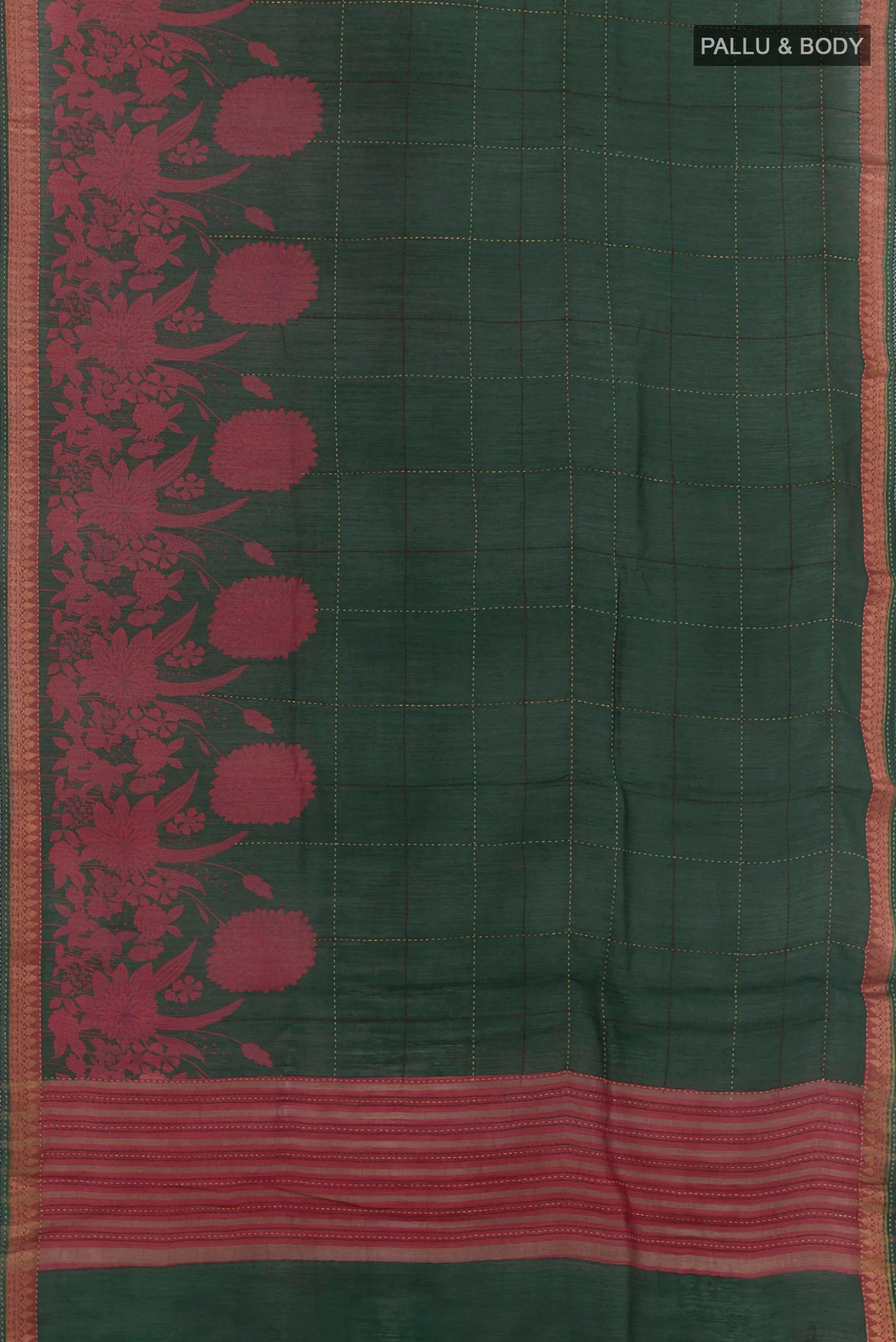 Bottle Green Tussar Silk Saree - Image 3