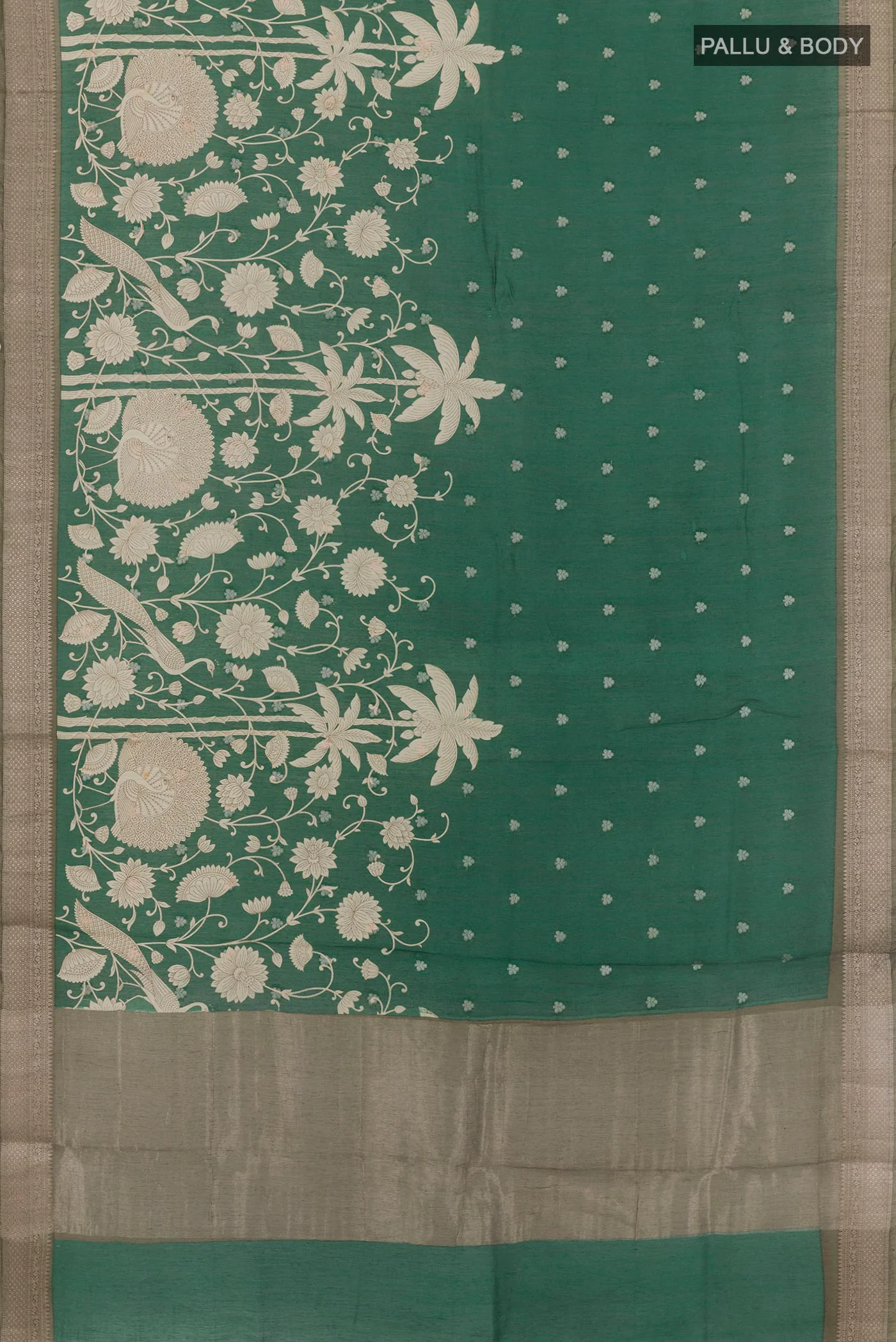 Bottle Green Tussar Silk Saree - Image 3