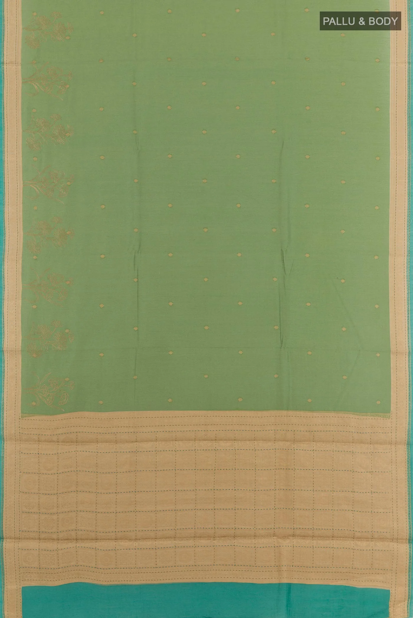 Sage Green Tussar Silk Saree - Image 3