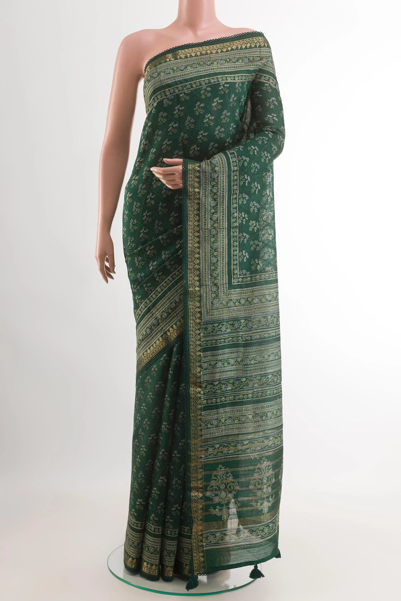 Bottle Green Tussar Silk Saree