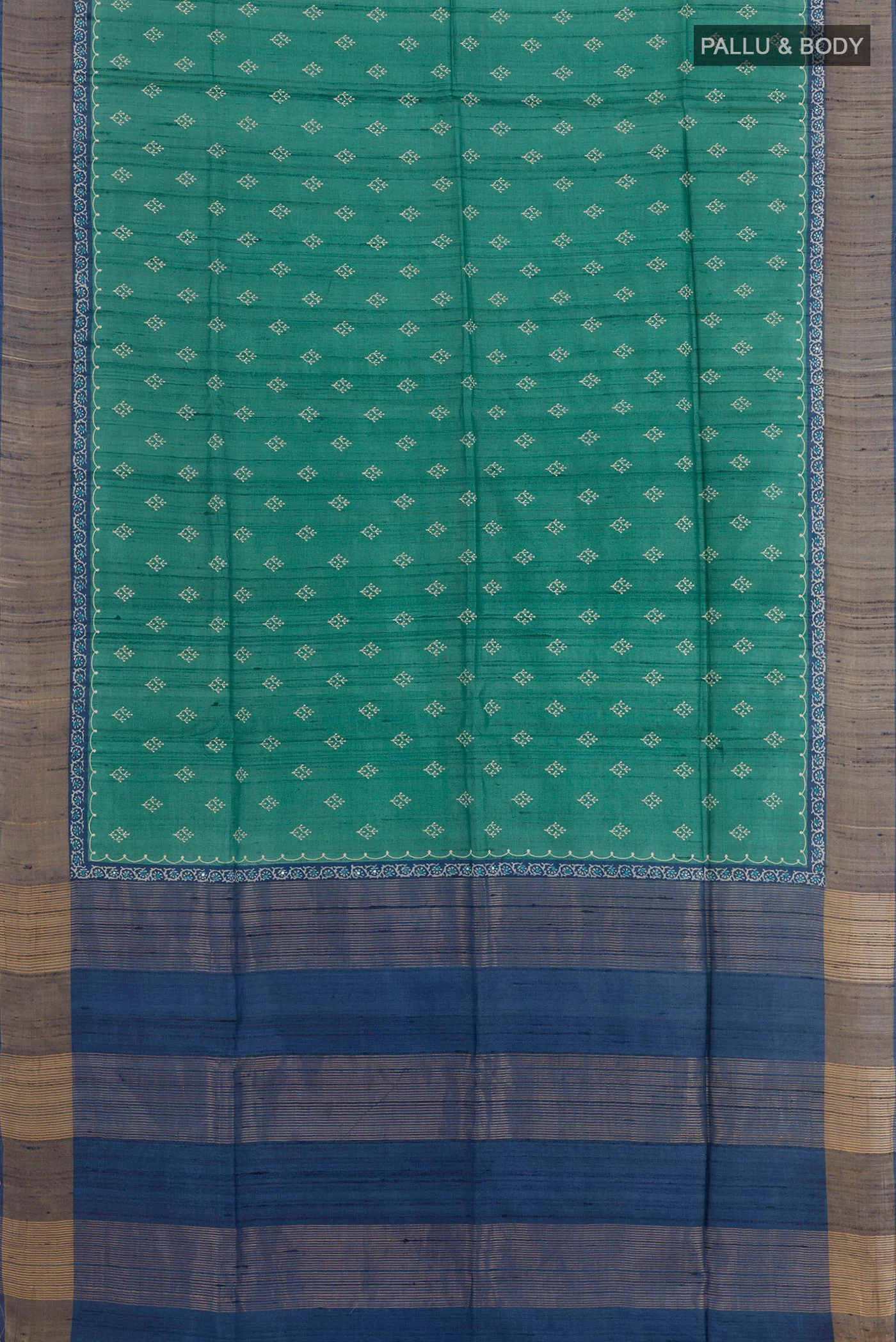 Green Tussar Silk Saree - Image 3