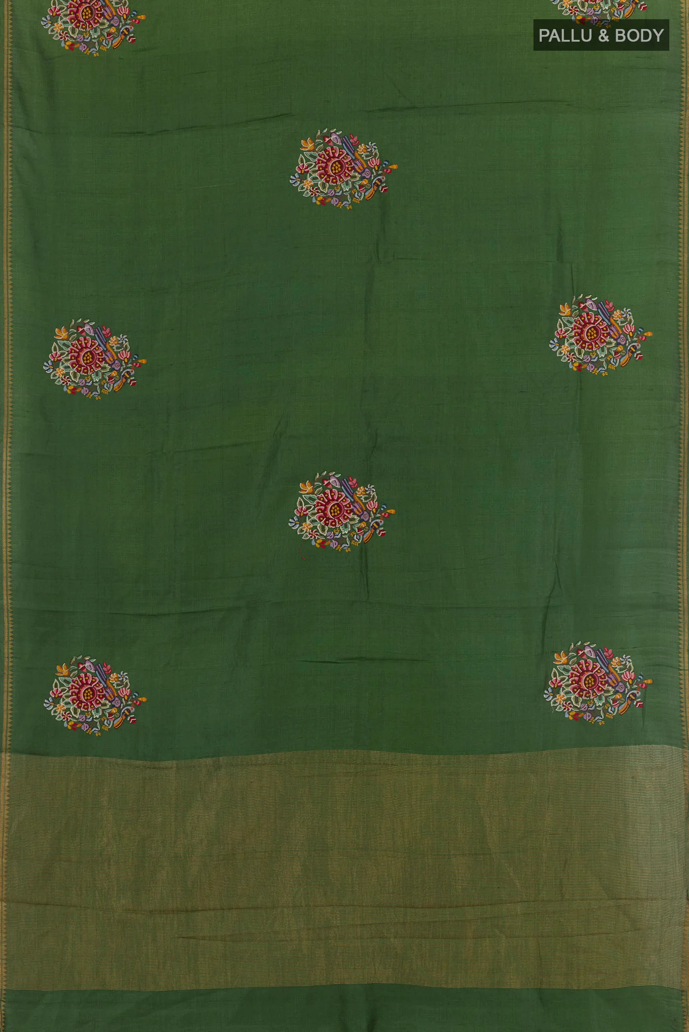 Green Tussar Silk Saree - Image 3
